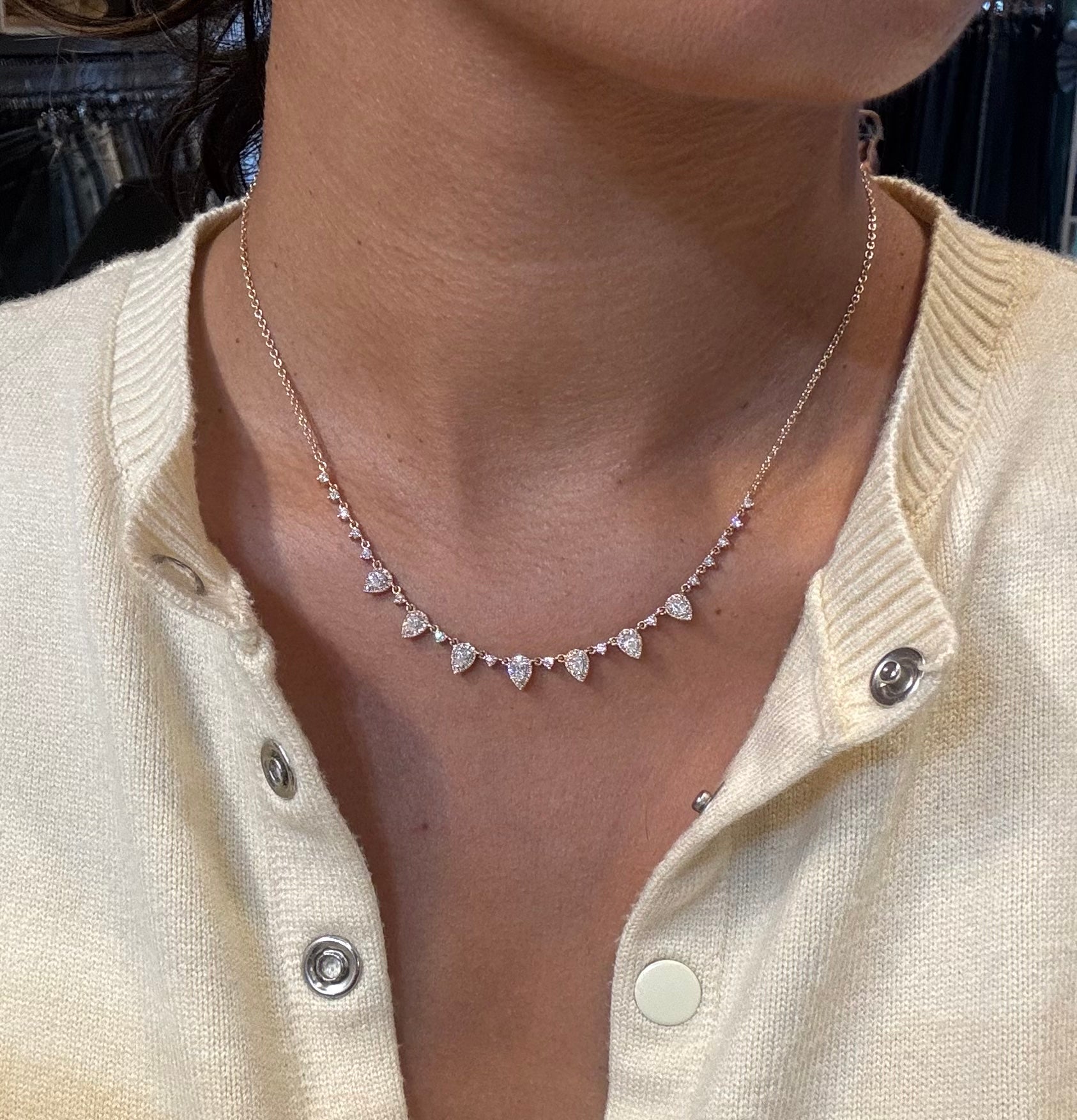 WD1849 14kt Gold multi drop diamond necklace