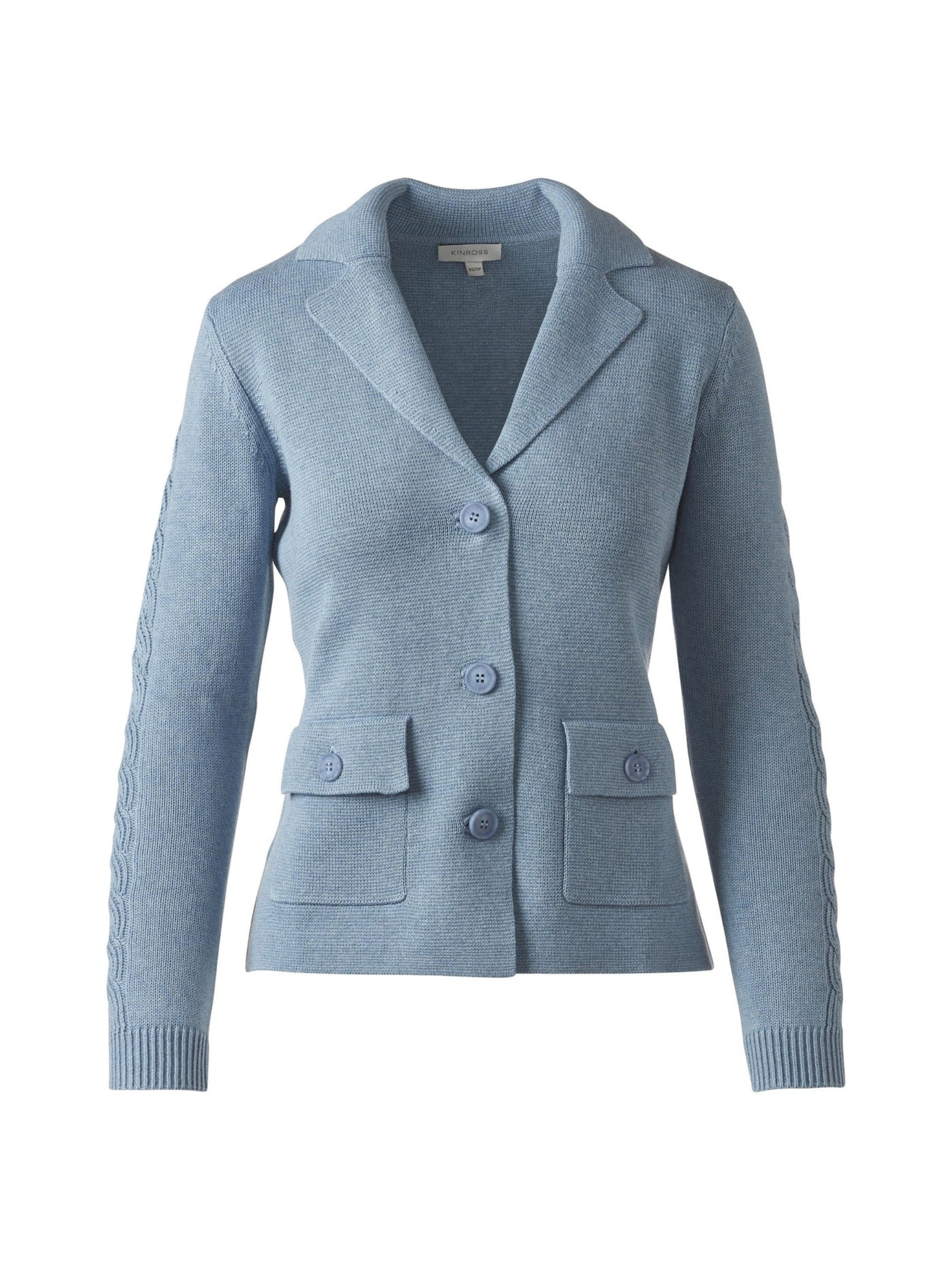 LRSG5-119c KINROSS CABLE SLEEVE NOTCH COLLAR CARDIGAN