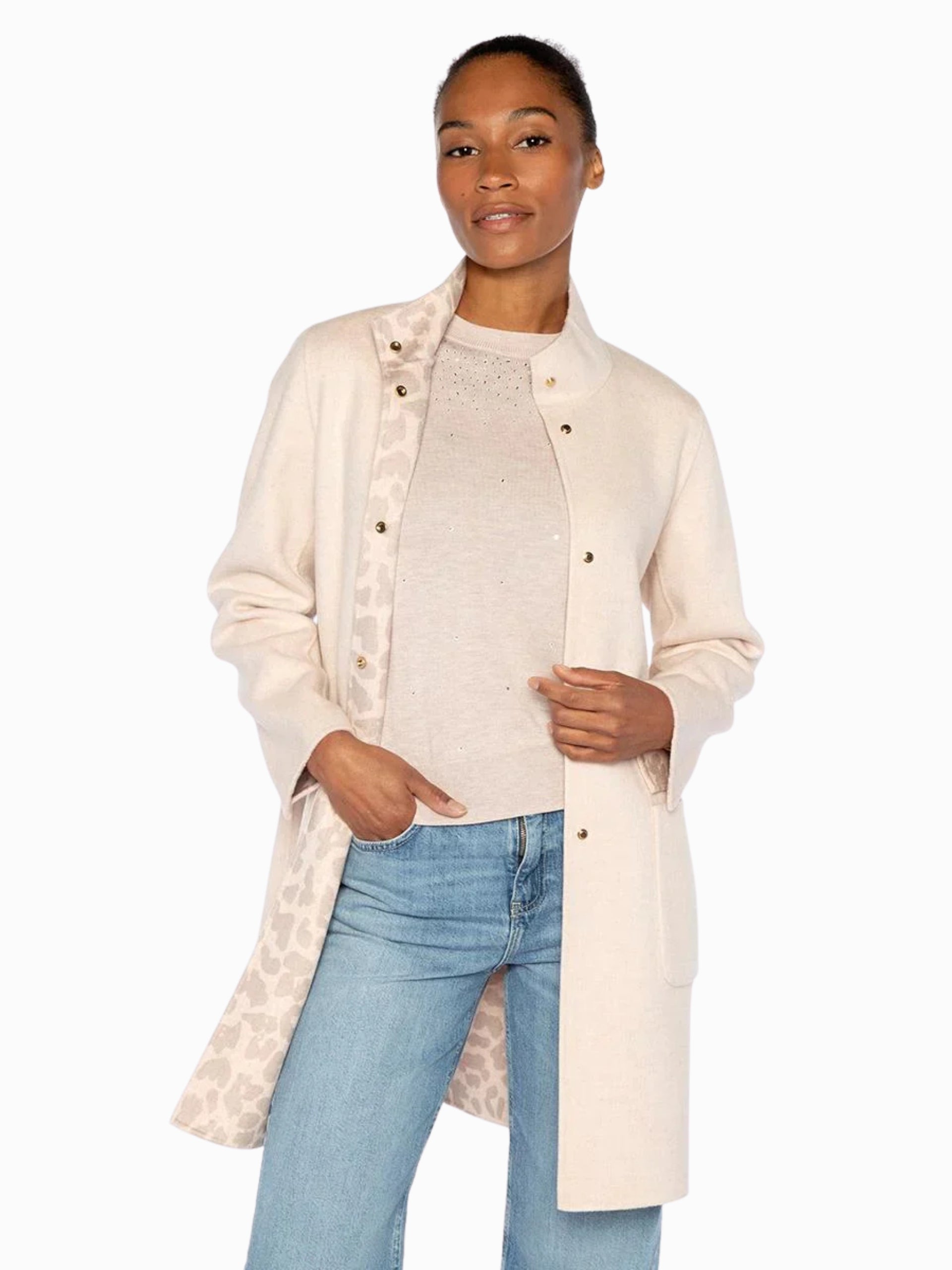 LROJ5-153cmmlt KINROSS REVERSIBLE LEOPARD PRINT COAT