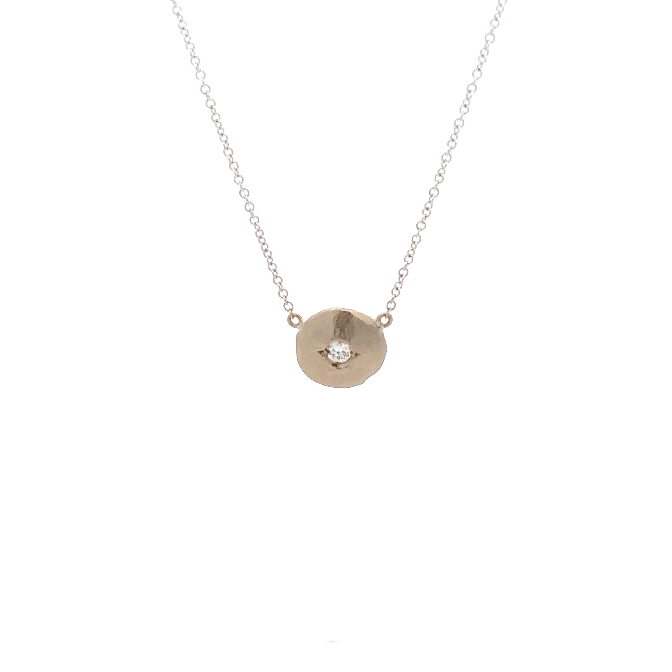 AD77 14kt hammered dome with single diamond center necklace