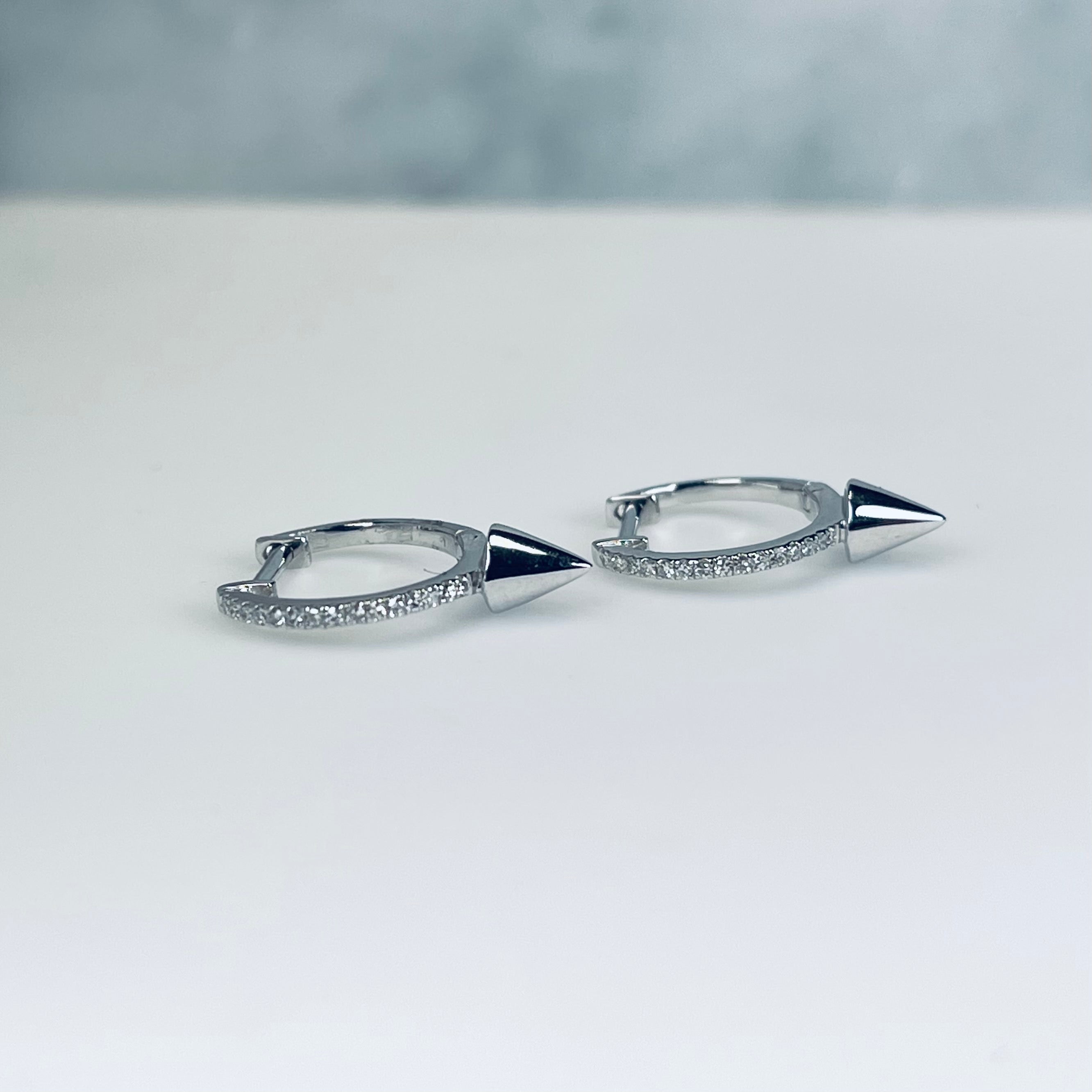 WD717 14kt pave Diamond with spike detail huggie hoops