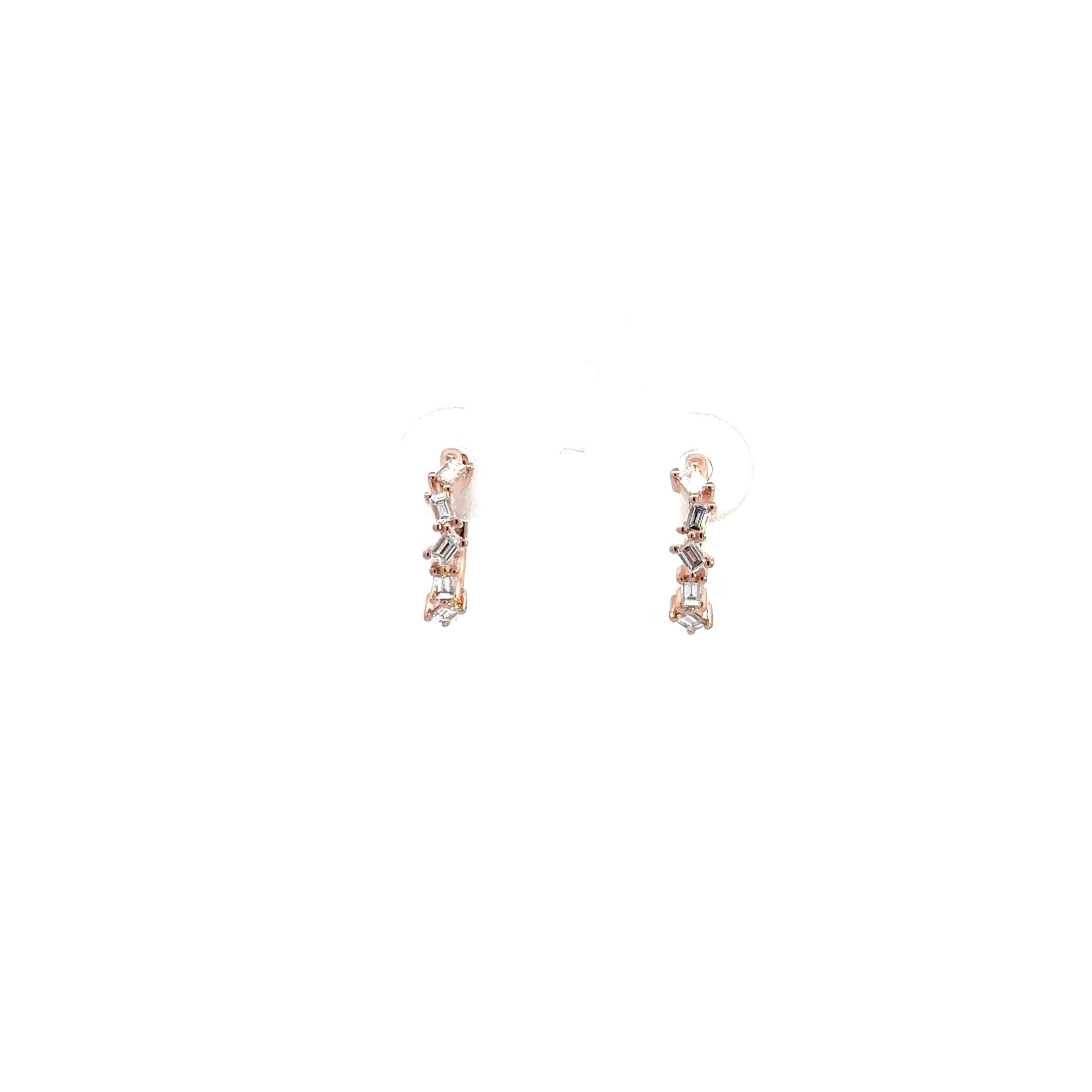 WD972 14kt gold huggie with baguette diamond hoops