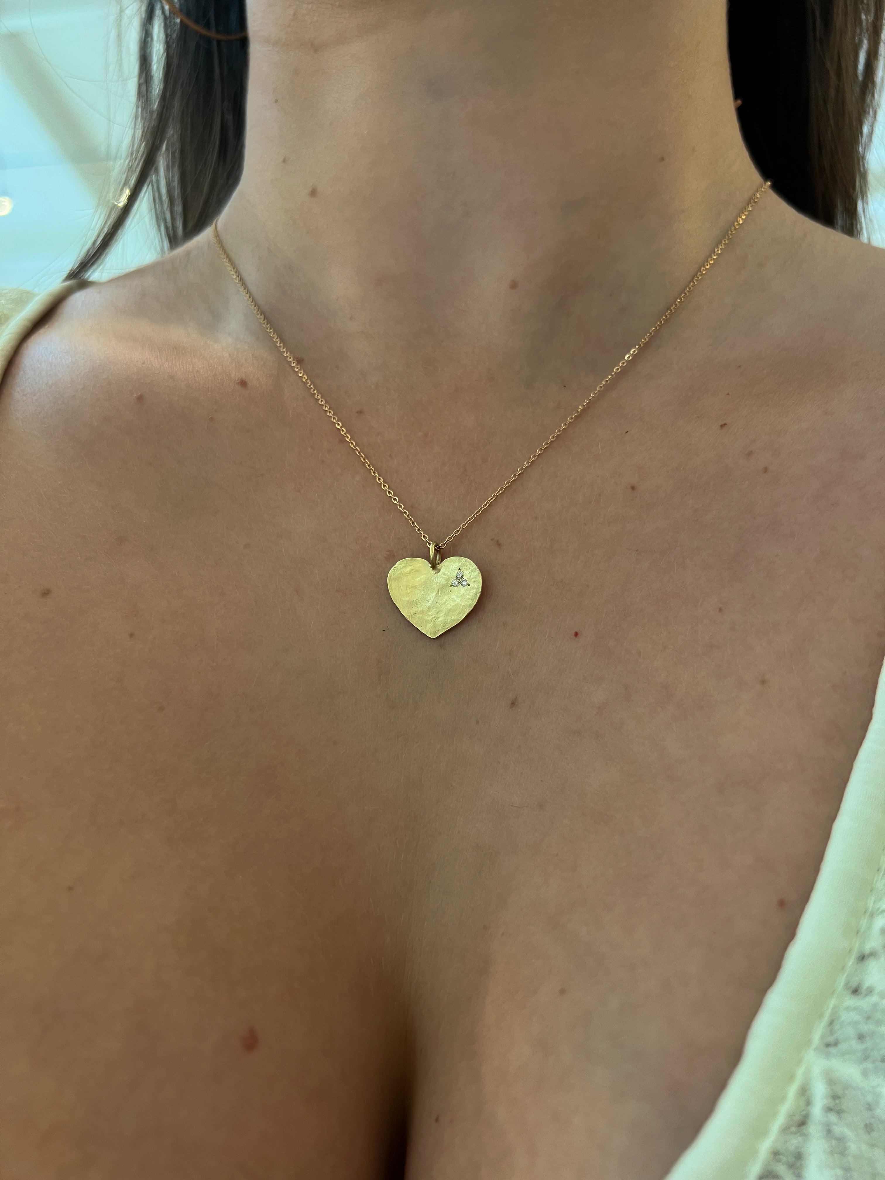 WD1769 14kt Matte Gold Hammered Heart with Diamond Detail Pendant