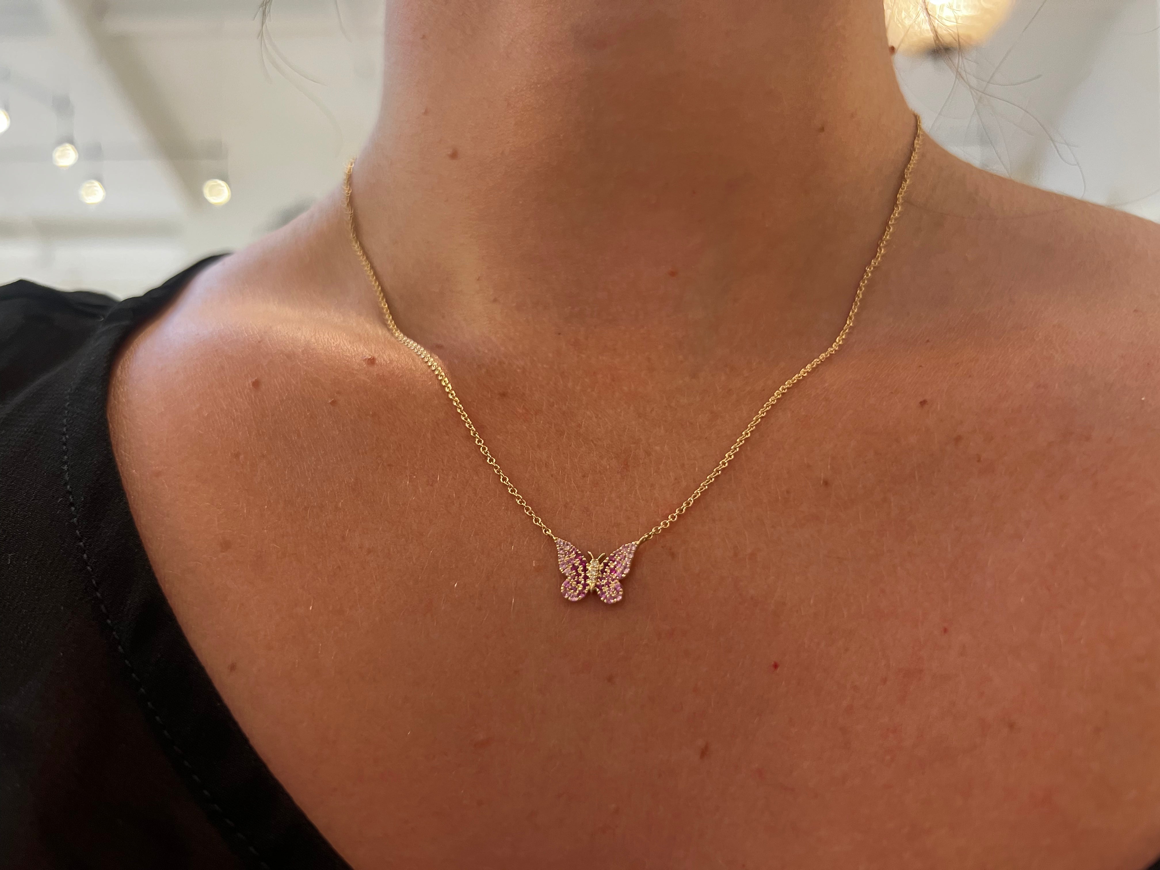 WD1322 14kt Gold Ombre Pink Sapphire Butterfly Necklace