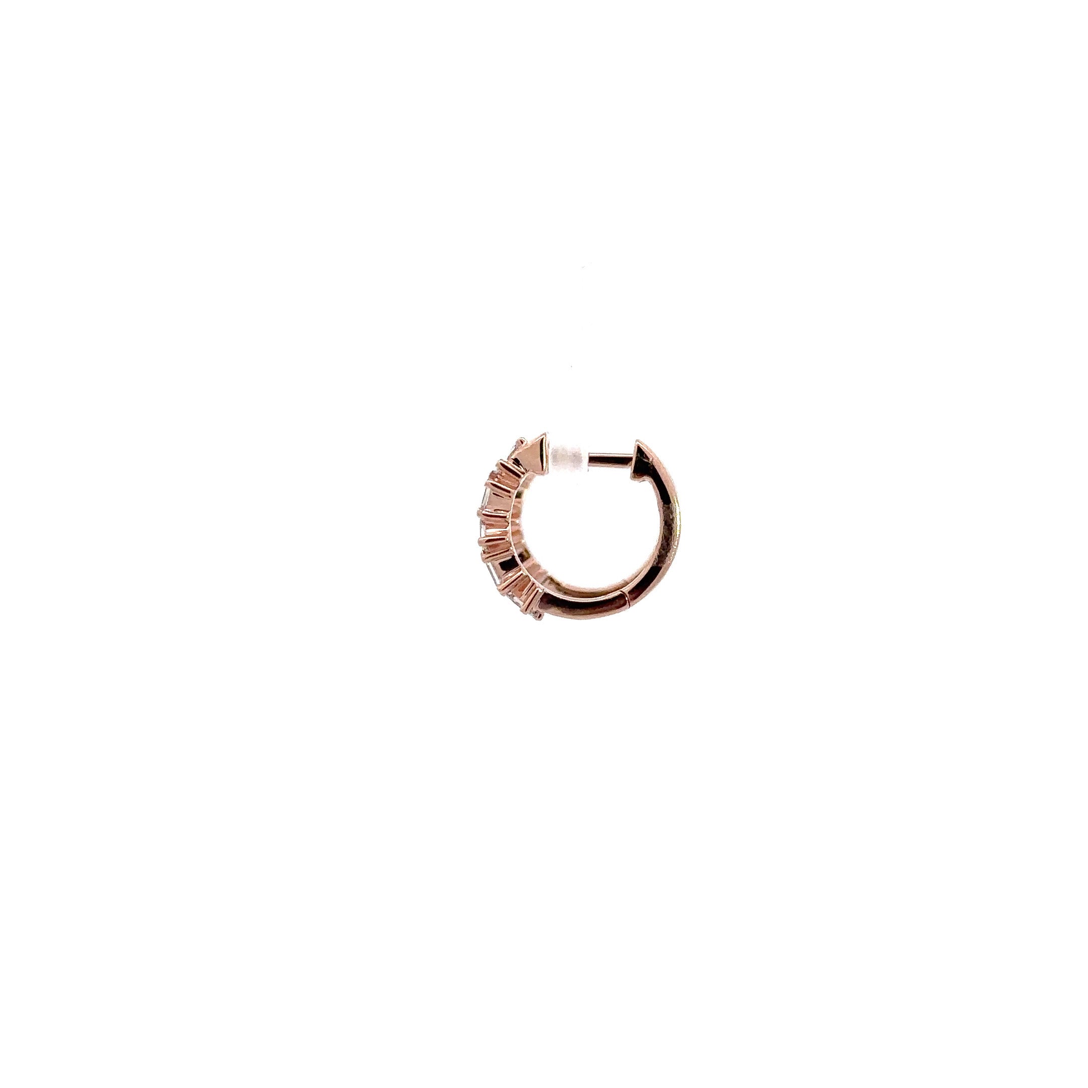 WD972 14kt gold huggie with baguette diamond hoops
