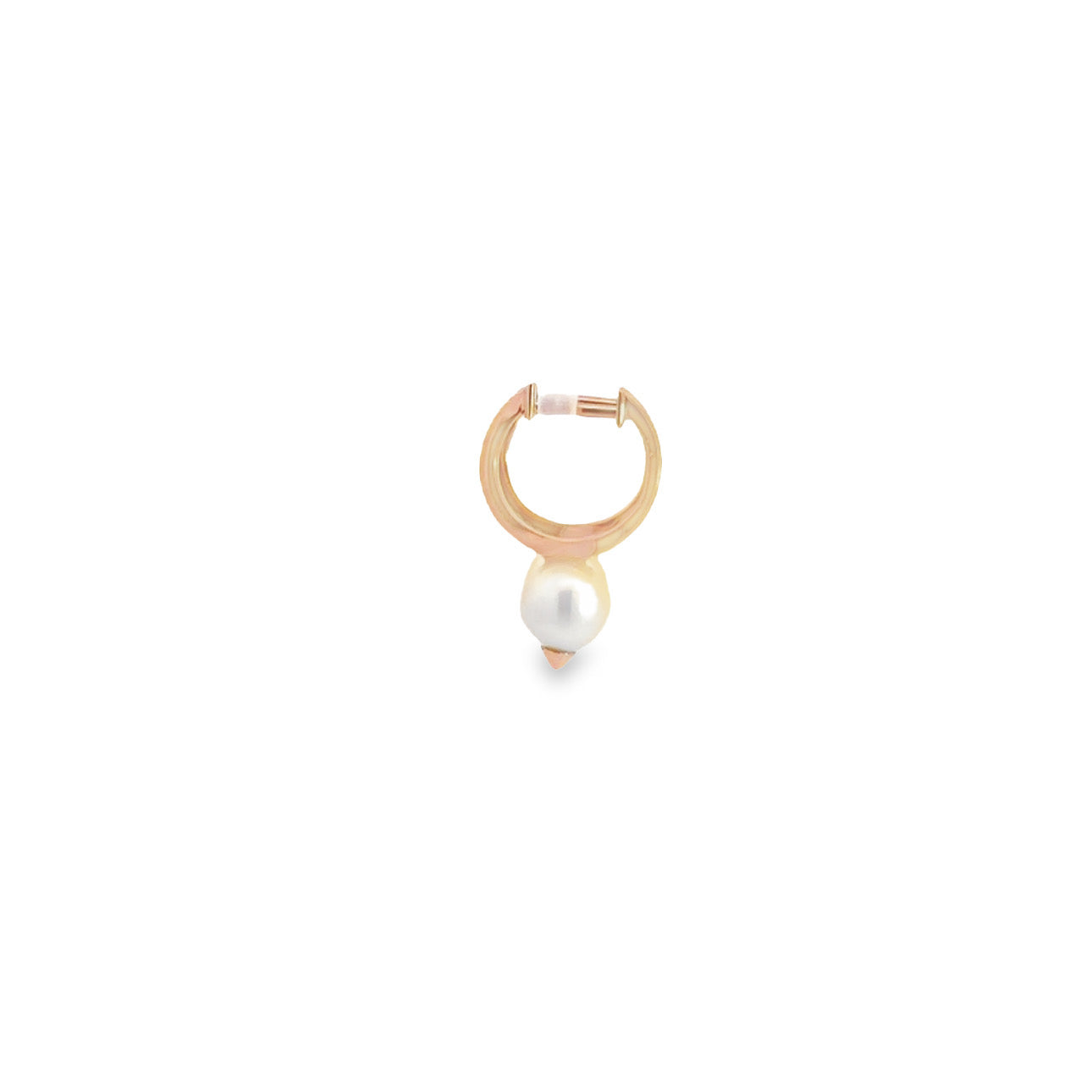 WD694 14kt pave huggie hoop .08ct pearl drop