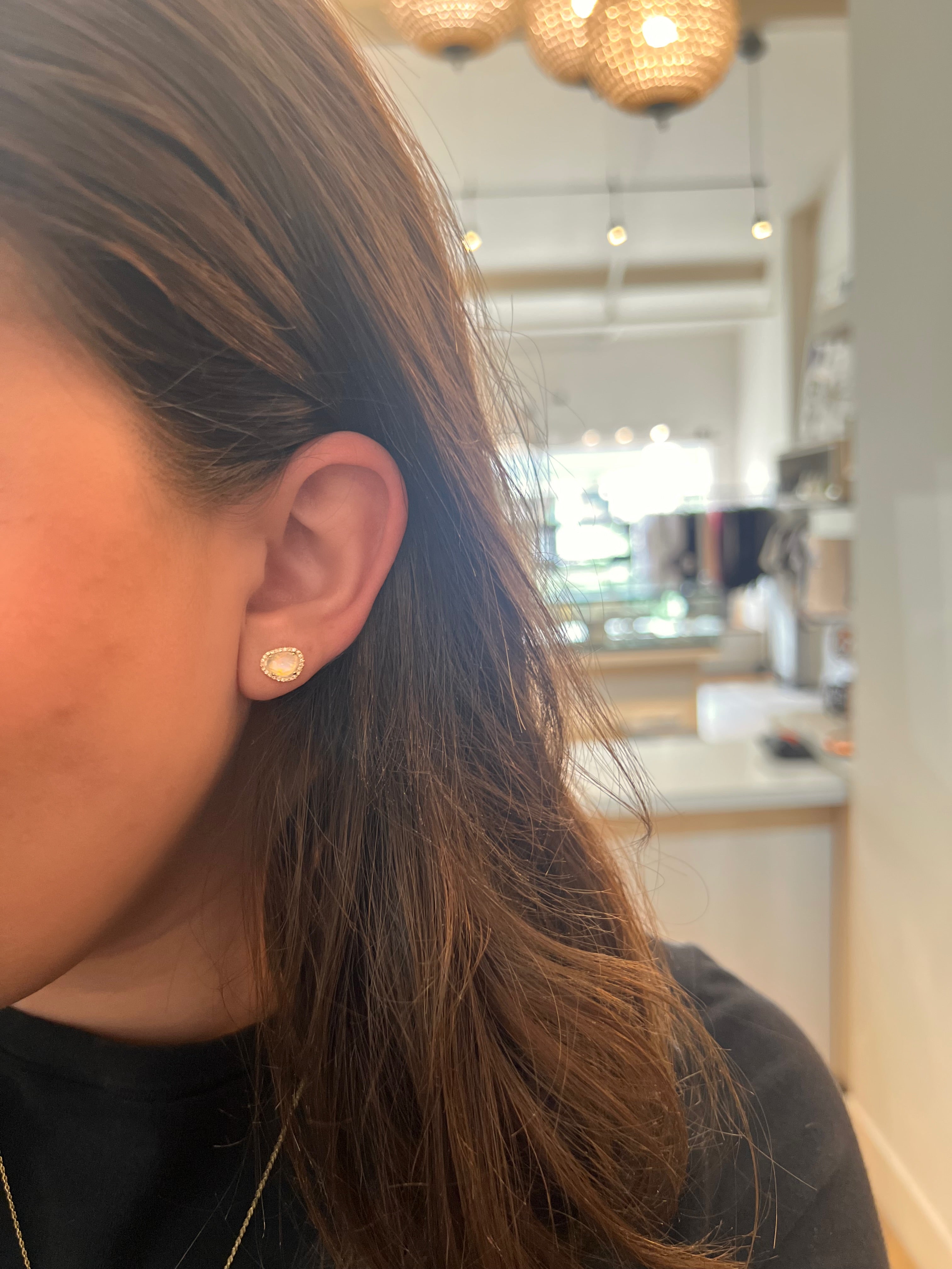 WD1354 14KT Gold Organic Shaped Moonstone with Diamond Halo Stud Earrings