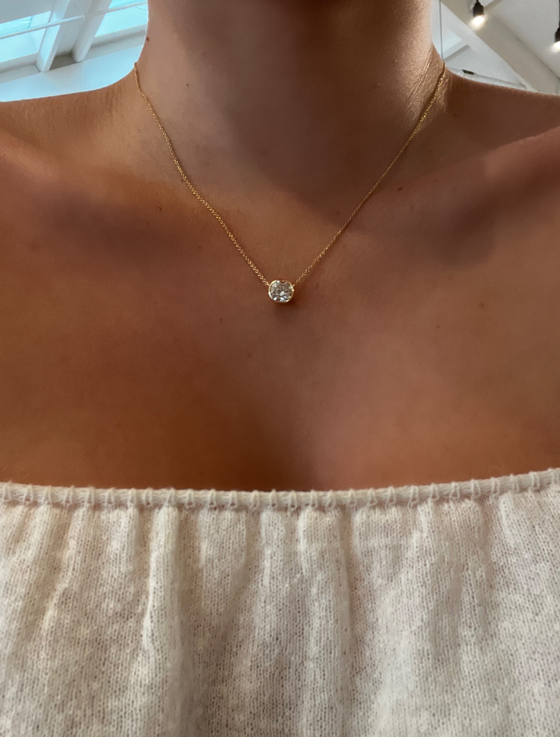 WD1955 14K Gold Lab-Grown Diamond Bezel Necklace