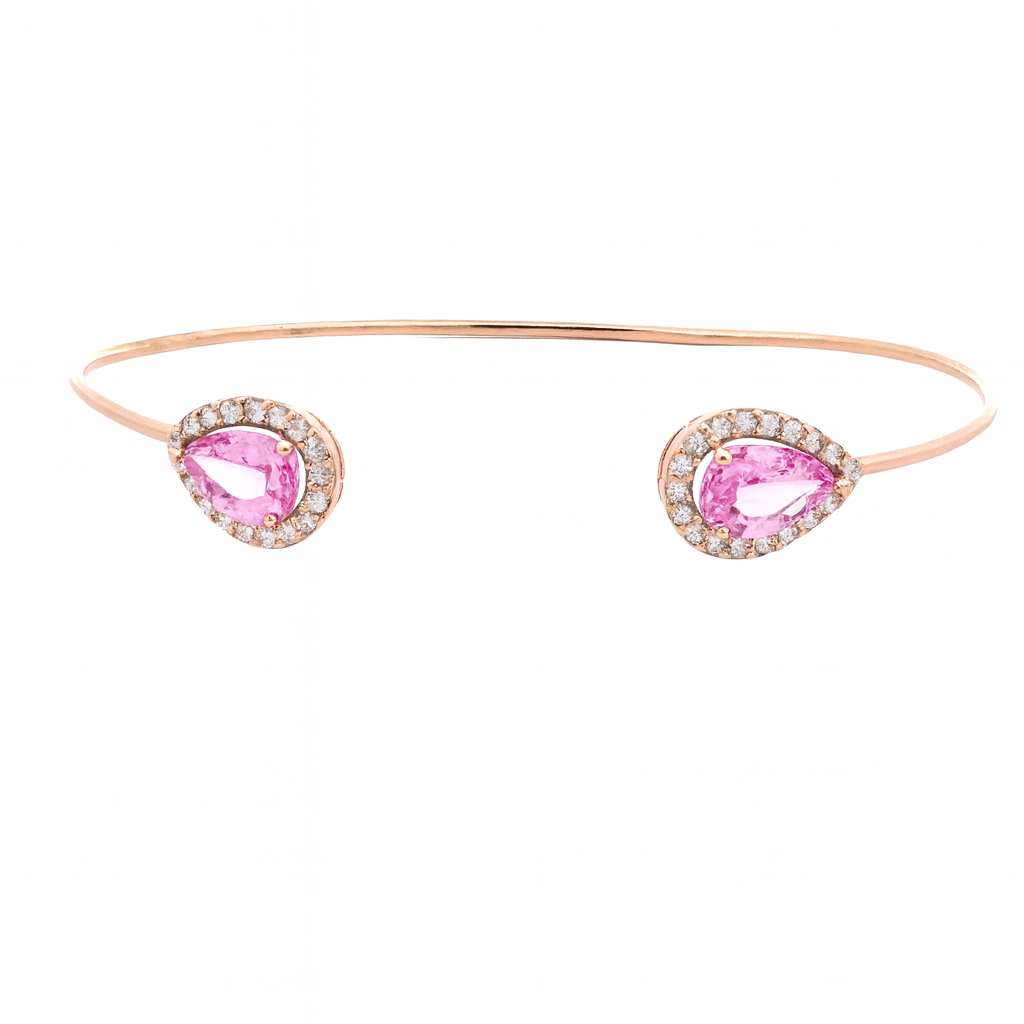 WD1870 14kt Rose Gold Pink Zircon with Diamond Halo Cuff Bracelet