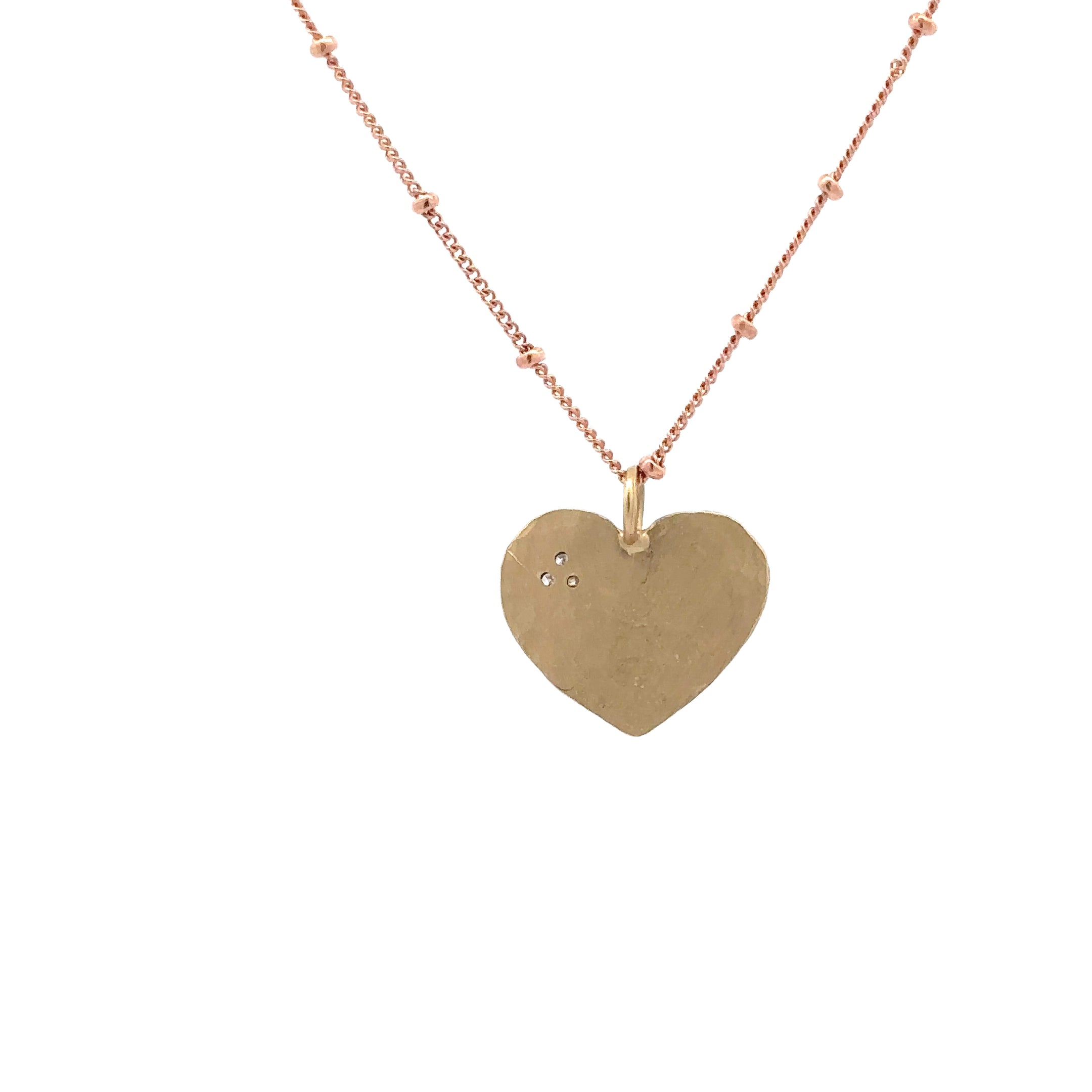 WD1769 14kt Matte Gold Hammered Heart with Diamond Detail Pendant