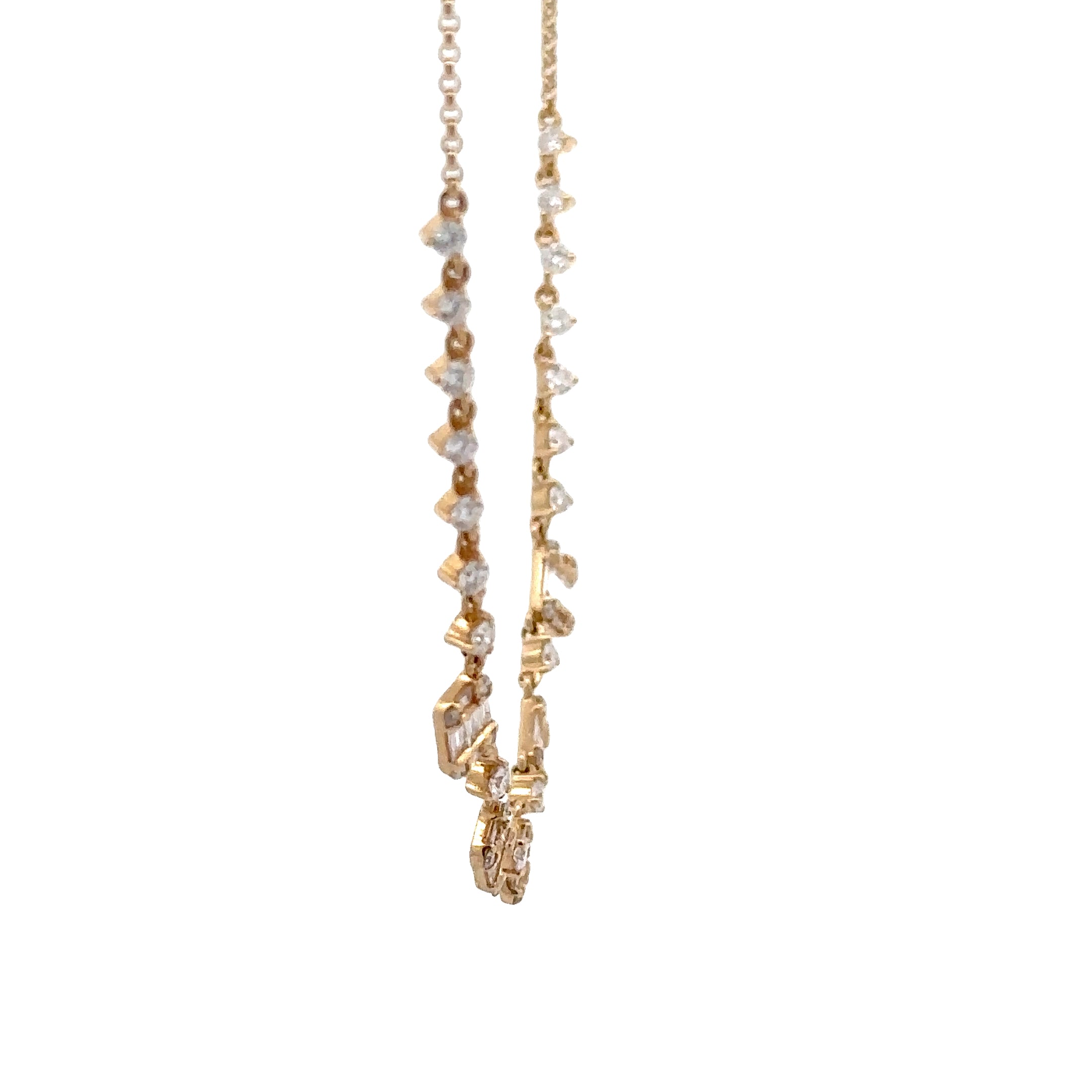 WD1786 14kt Gold Round and Baguette Diamond Semi Tennis Necklace