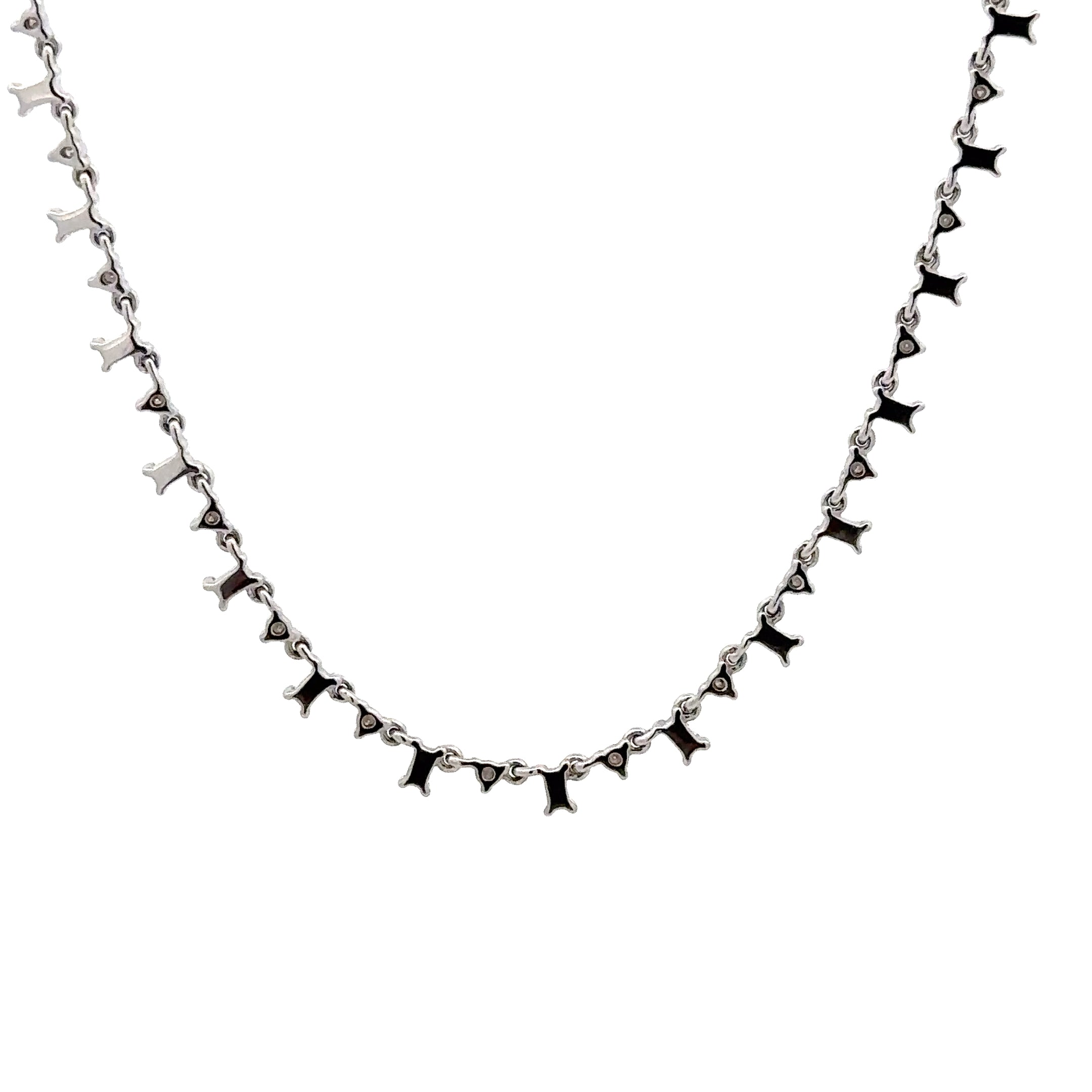 WD1787 14kt Gold Round and Baguette Diamond Semi Tennis Necklace