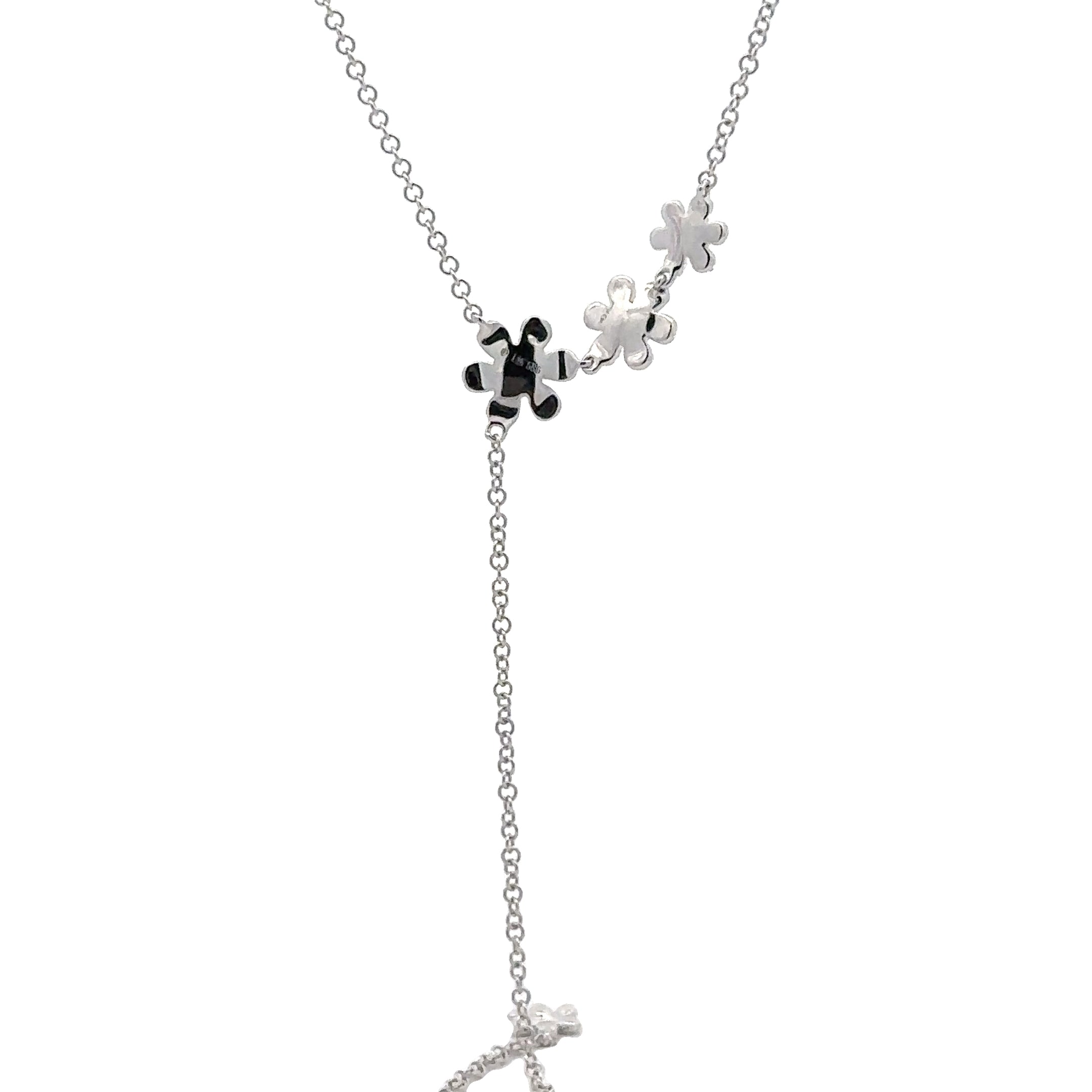 WD1790 14kt Gold Pave Diamond Flower Lariat Necklace
