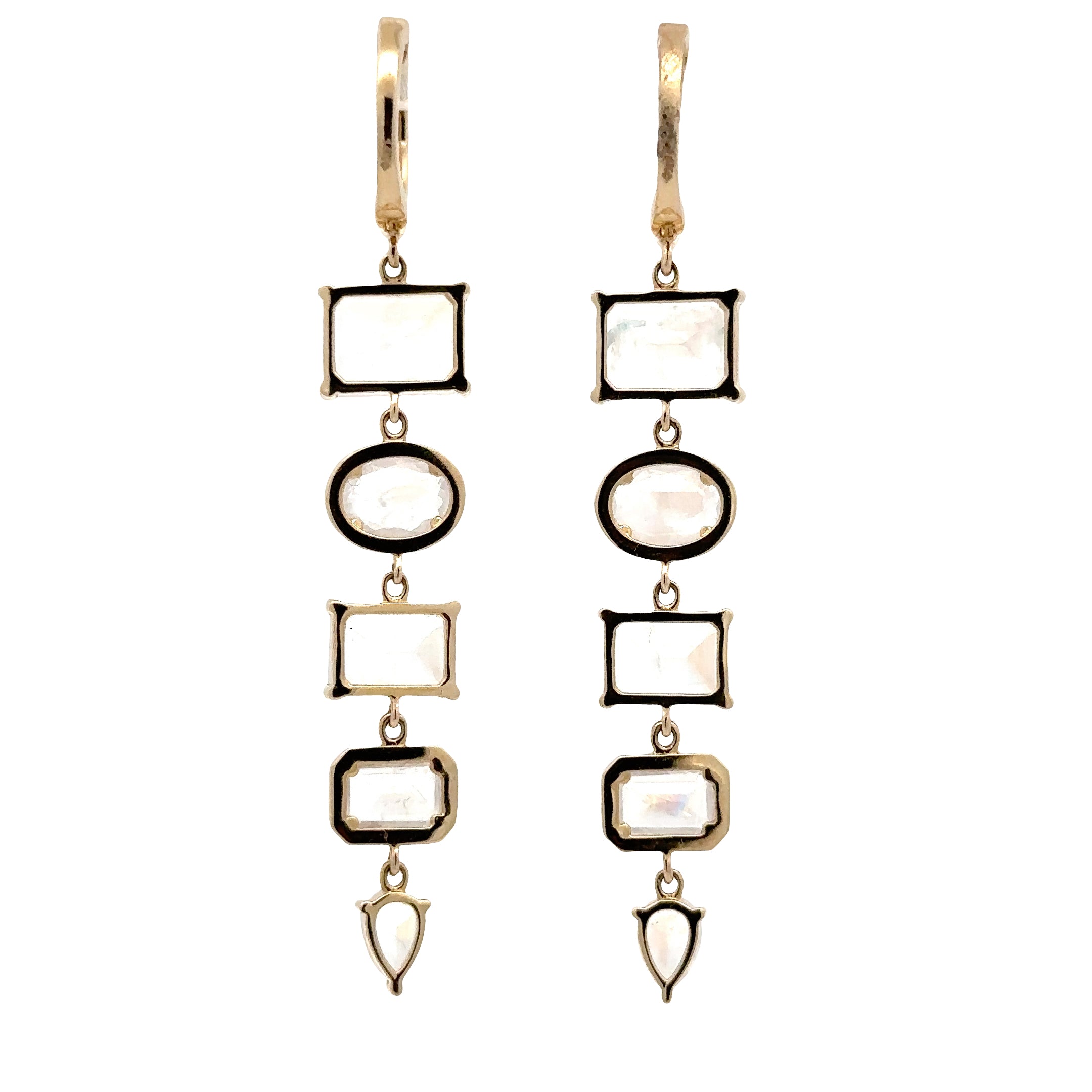 WD1810 14kt Gold Multi Shaped 5 Stone Drop Earrings with Diamond Halos