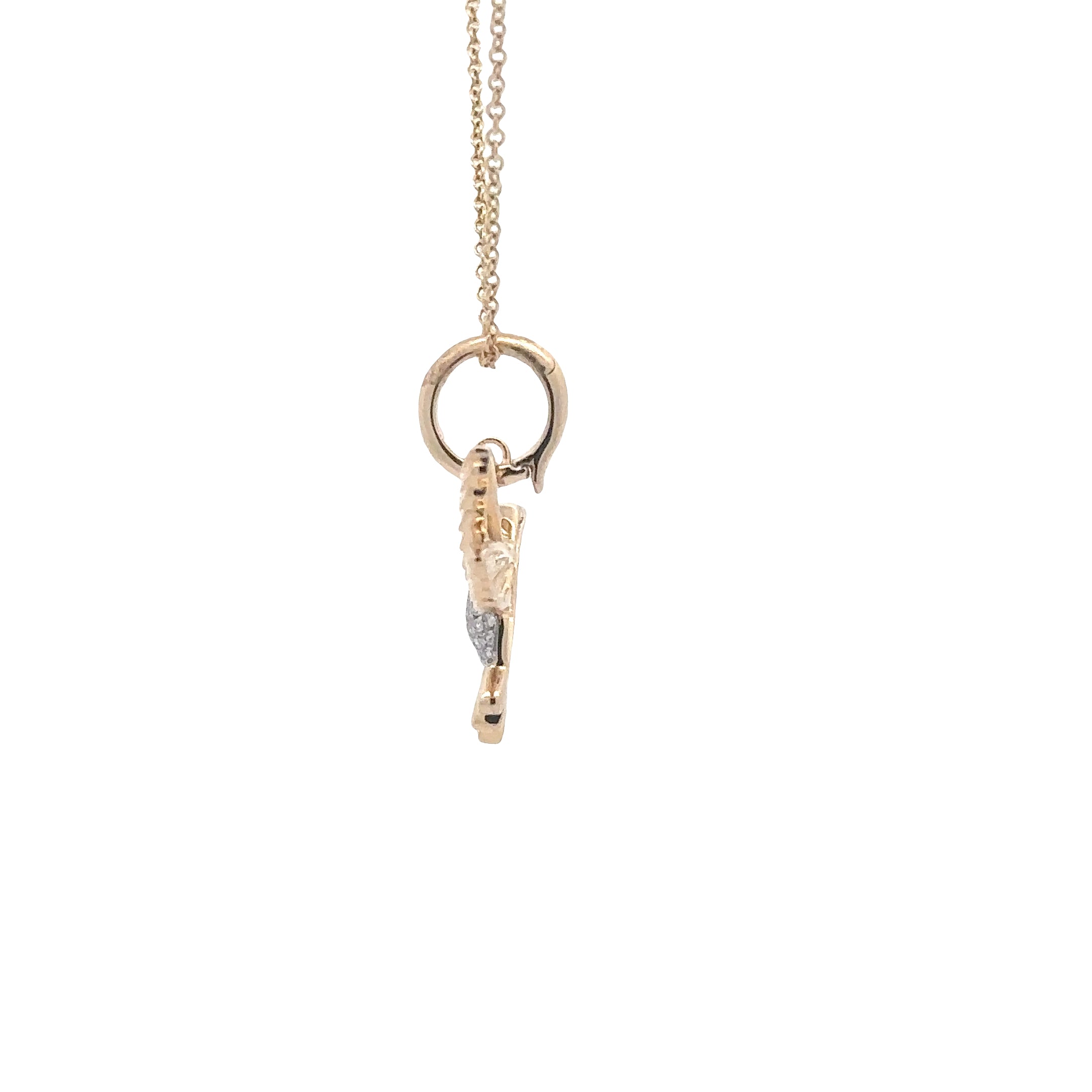 WD1823 14kt gold Pave set diamond humming bird with emerald eye pendant
