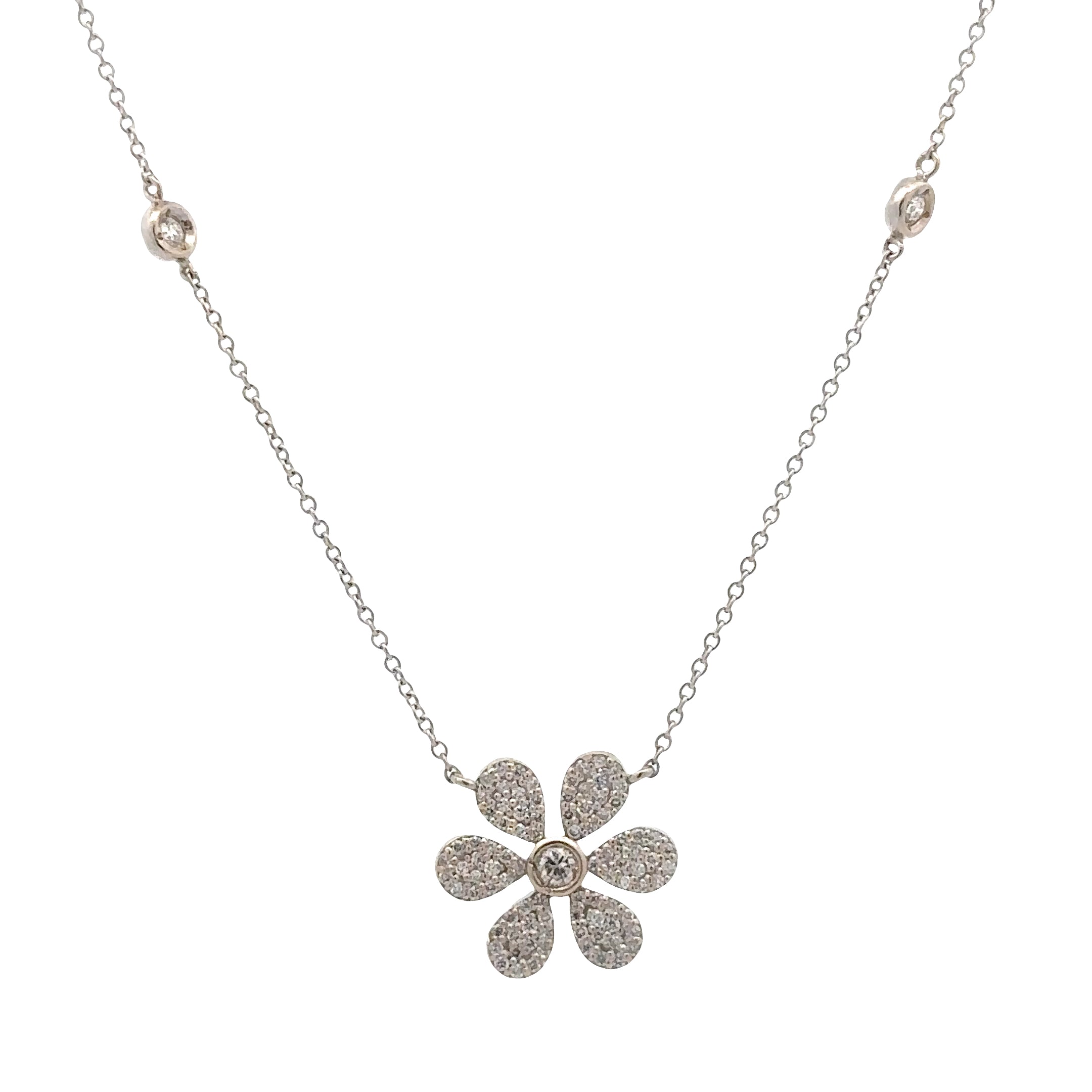 WD1741 14kt Gold and Pave Diamond Flower Necklace