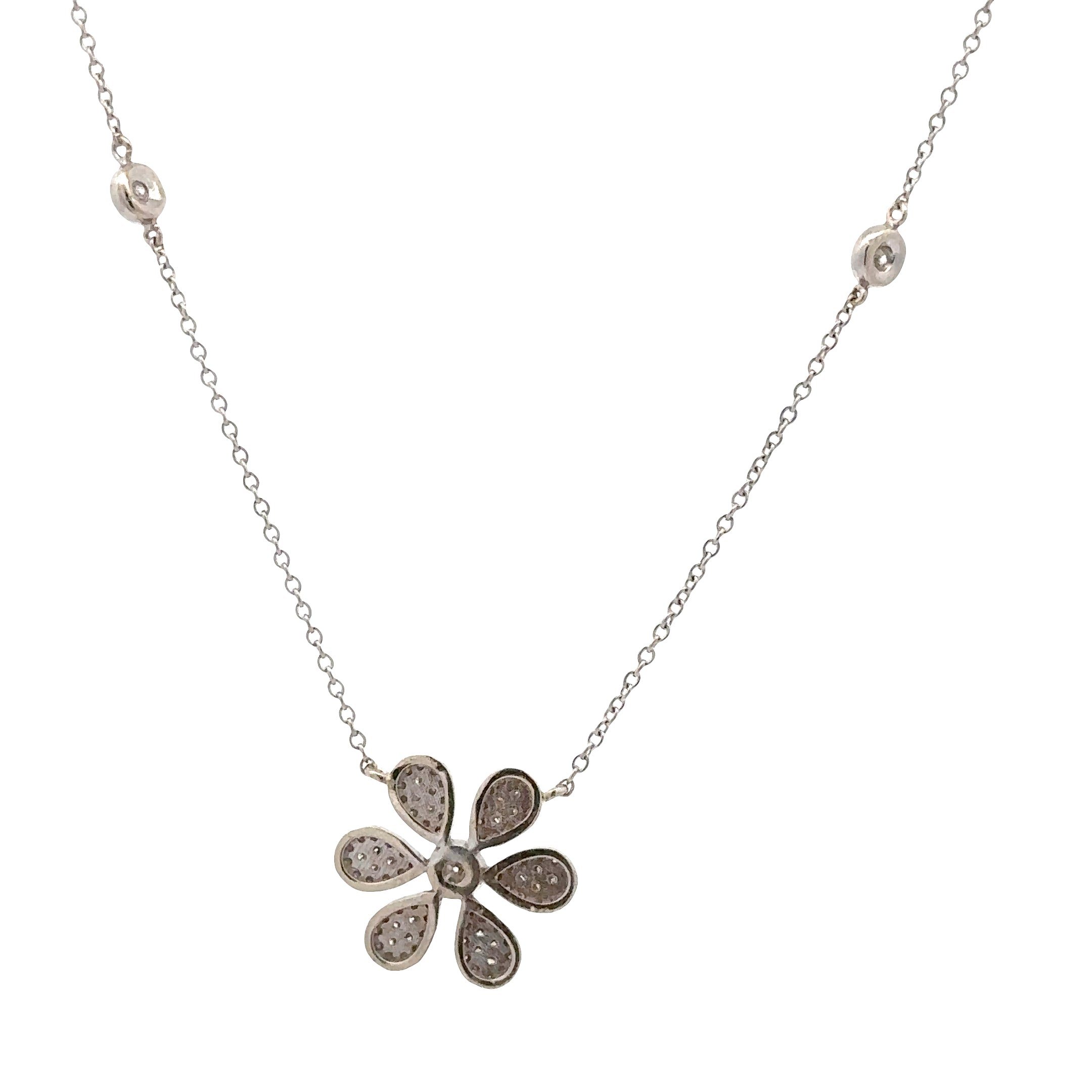 WD1741 14kt Gold and Pave Diamond Flower Necklace