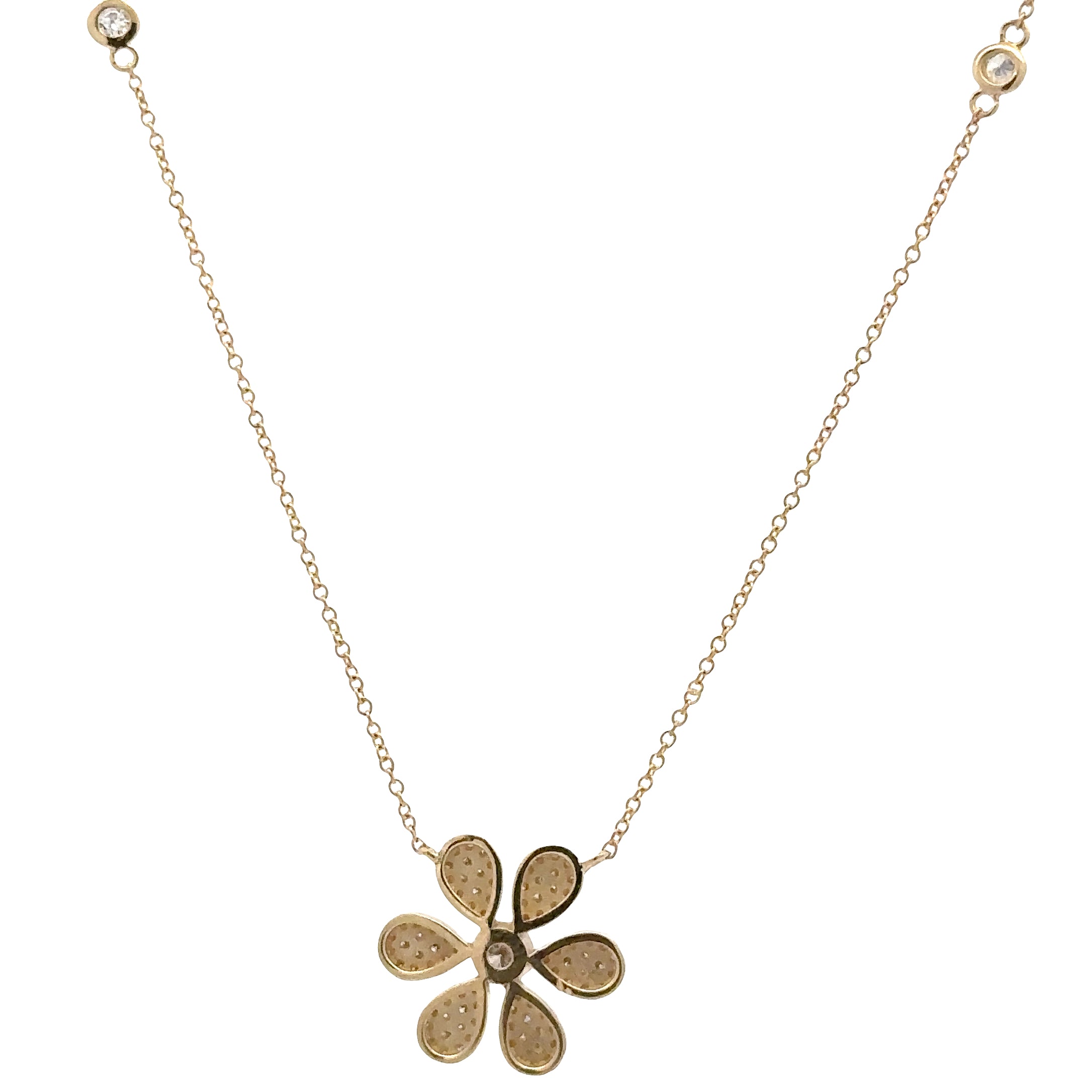 WD1741 14kt Gold and Pave Diamond Flower Necklace