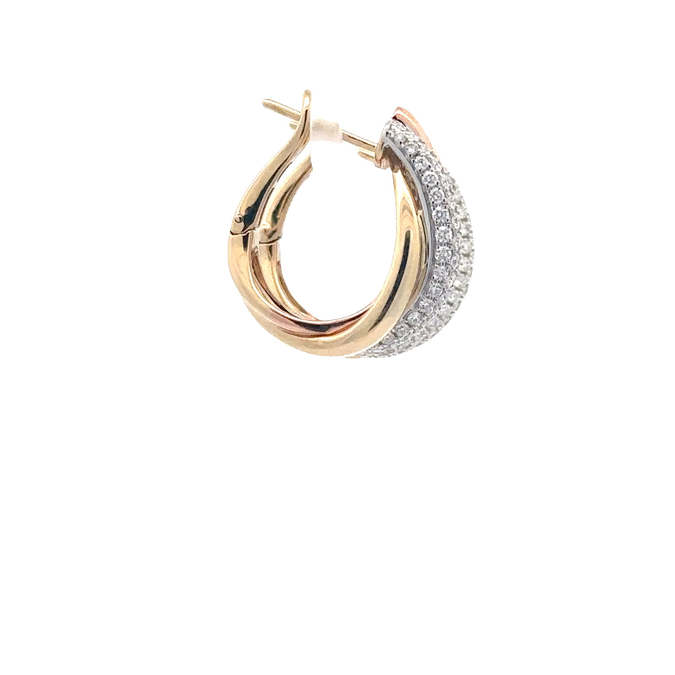 WD1852 14kt Gold Tricolor Twist Hoop with Pave Diamond detail