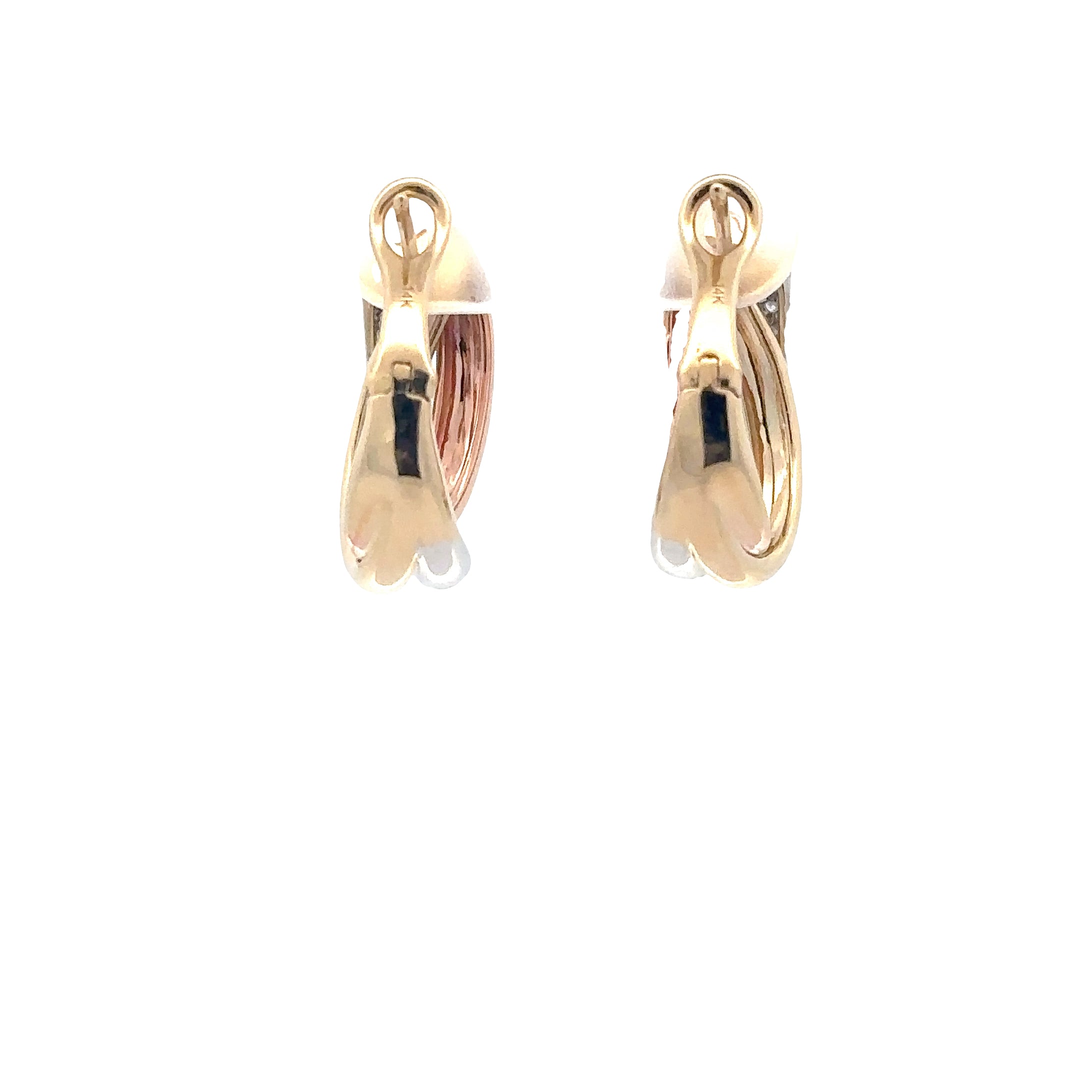 WD1852 14kt Gold Tricolor Twist Hoop with Pave Diamond detail