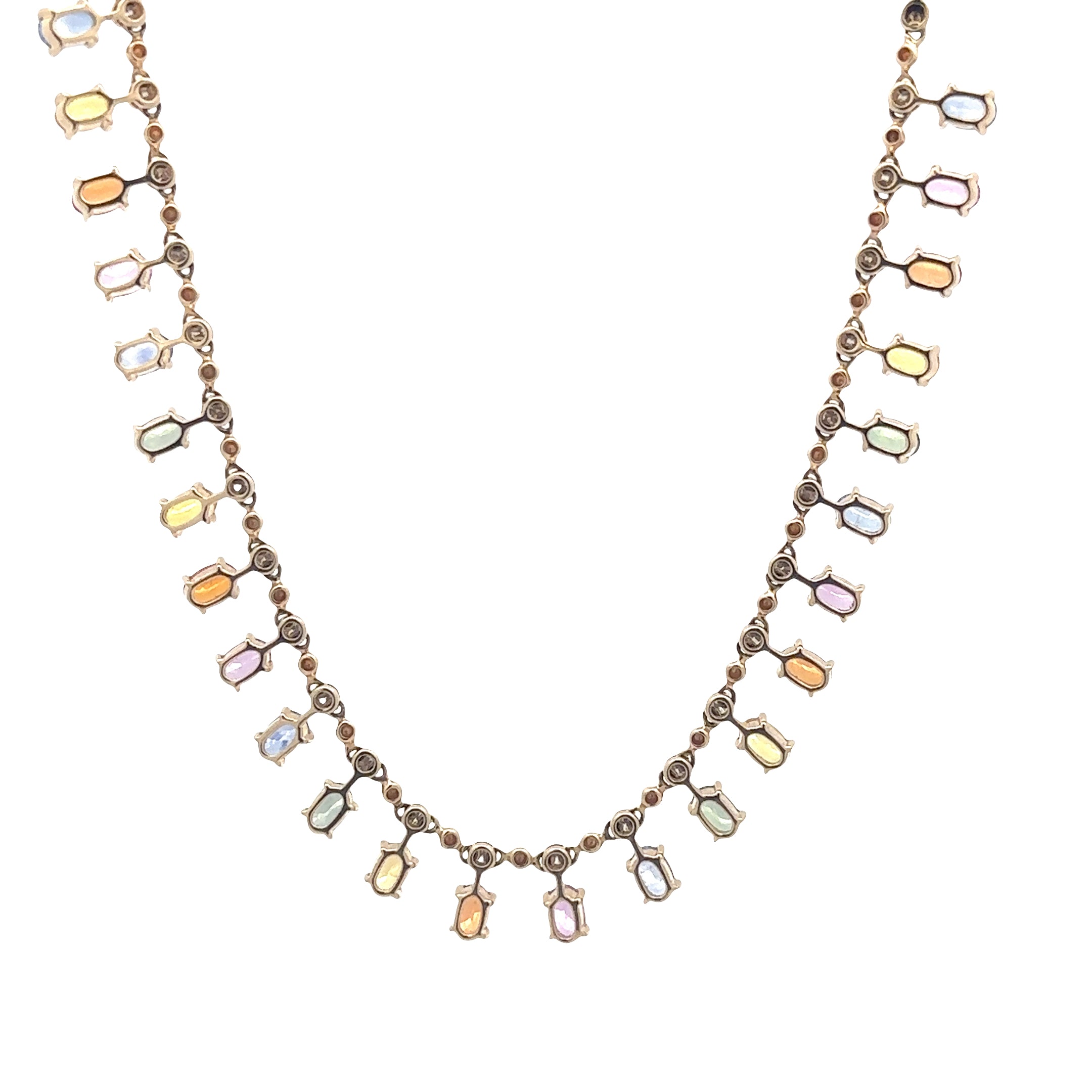 WD1851 14kt gold 25 stone multi colored sapphire neckless with Diamond Details
