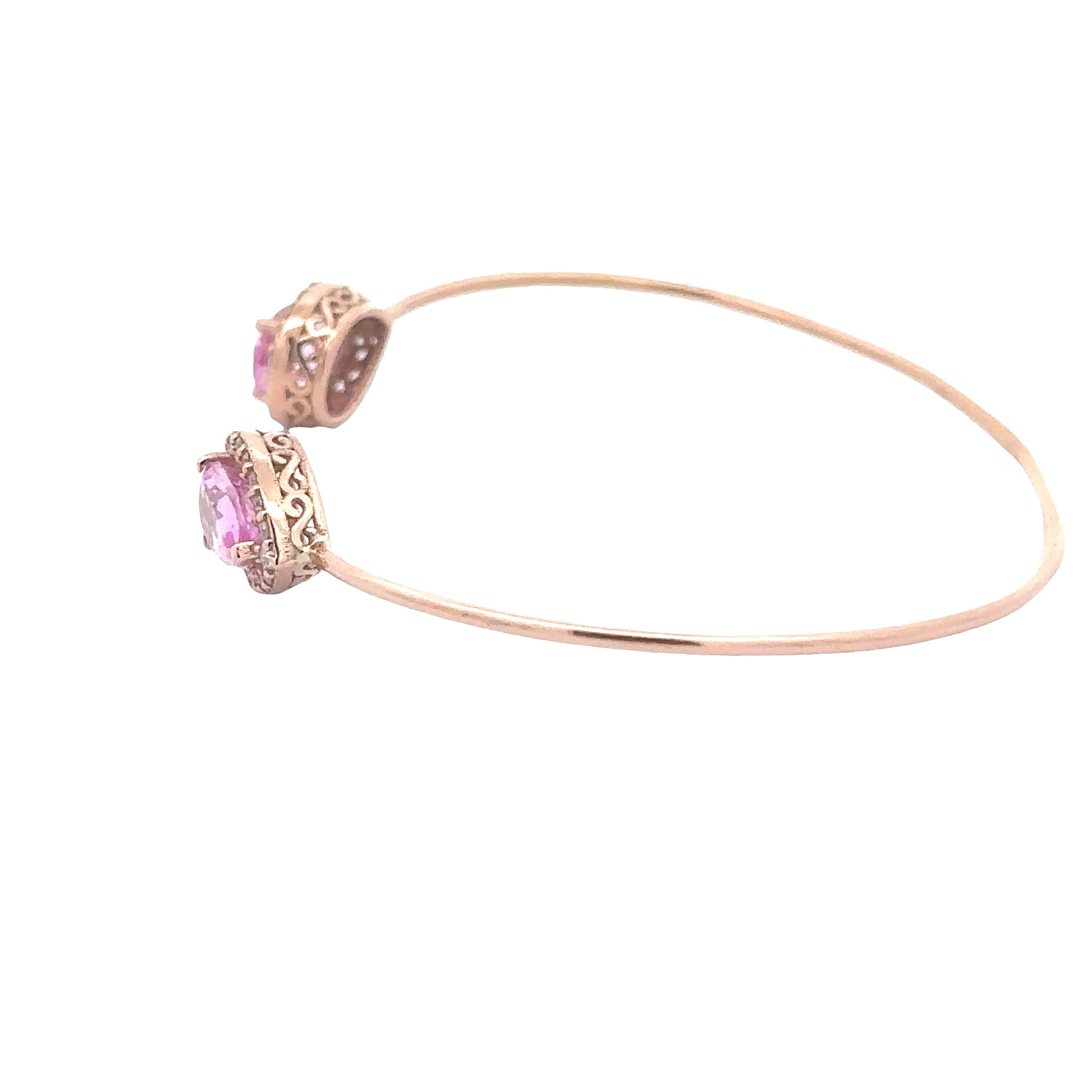 WD1870 14kt Rose Gold Pink Zircon with Diamond Halo Cuff Bracelet