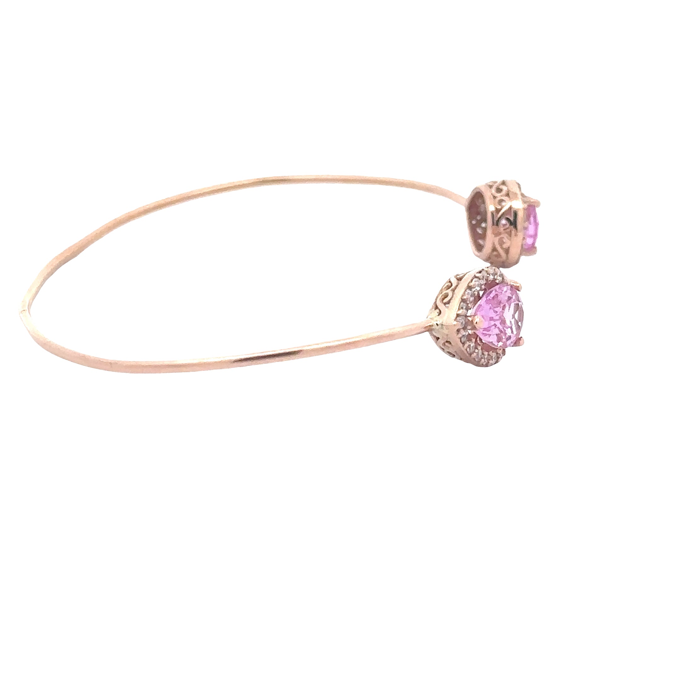 WD1870 14kt Rose Gold Pink Zircon with Diamond Halo Cuff Bracelet