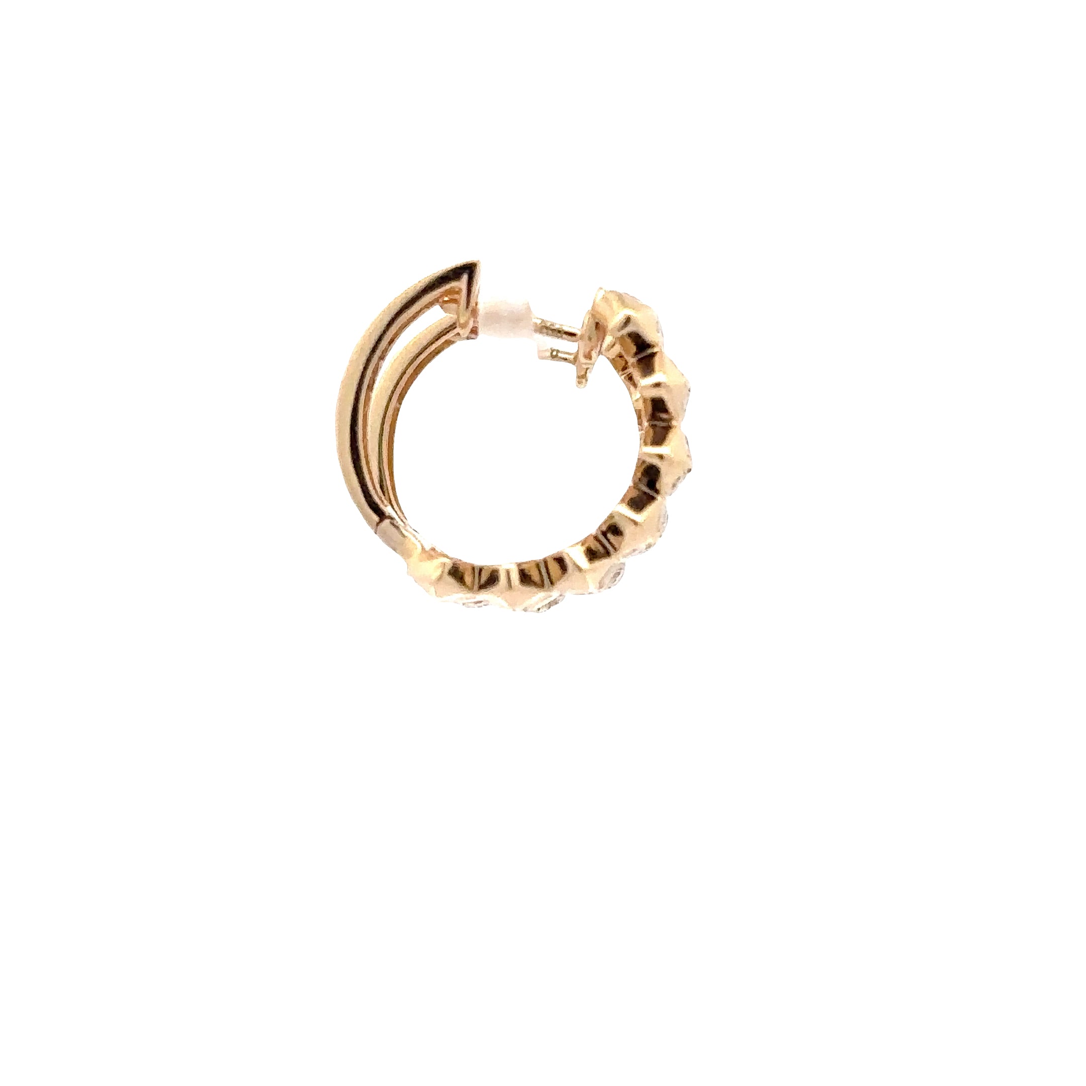 WD1850 14kt gold Edgy Side Spike Hoop with Pave Set Diamonds