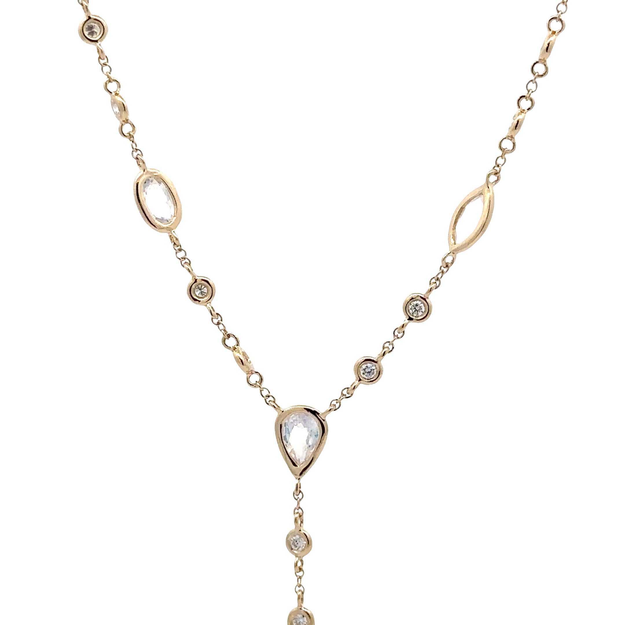 WD1871 14kt Gold, Moonstone, and Diamond Lariat Necklace