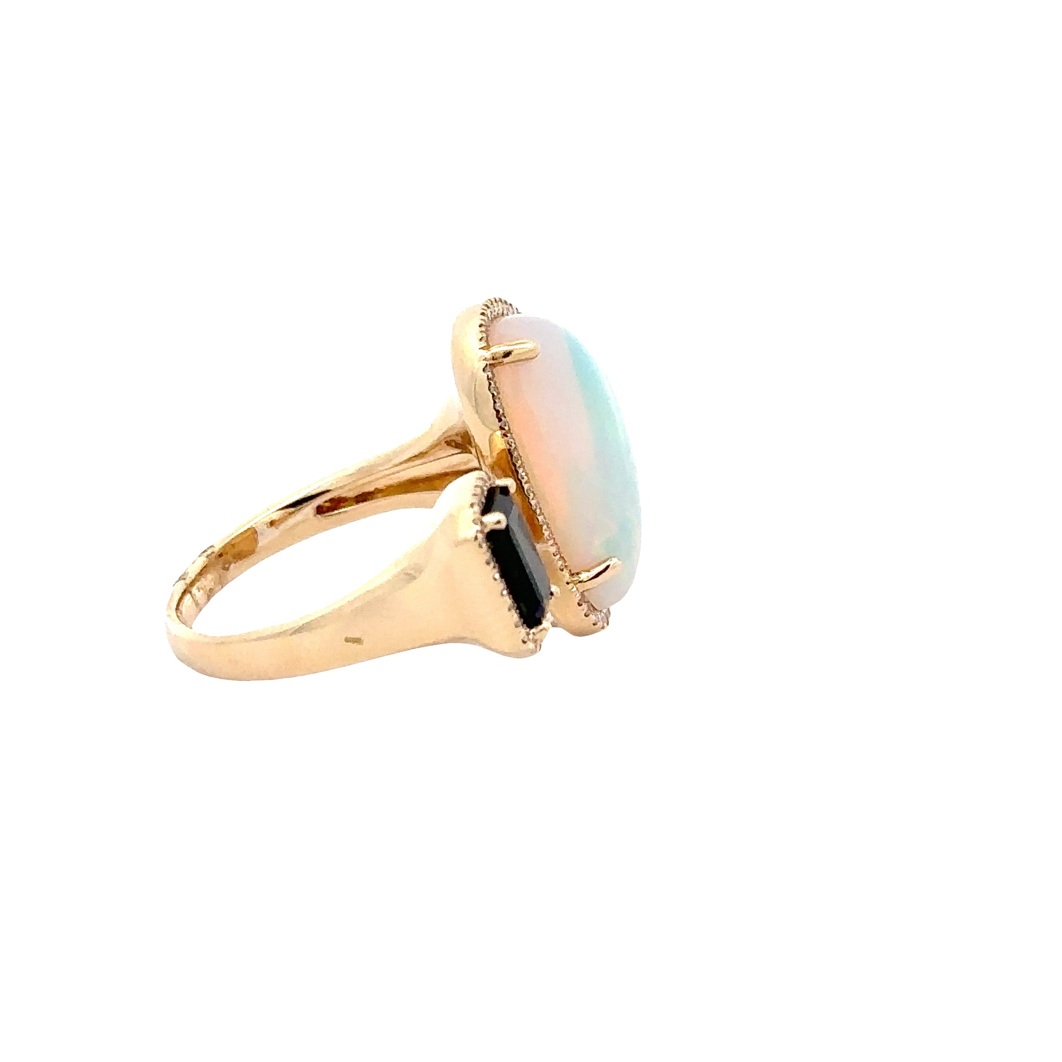 WD1884 14kt Gold Green Tourmaline and Opal Cuff Ring