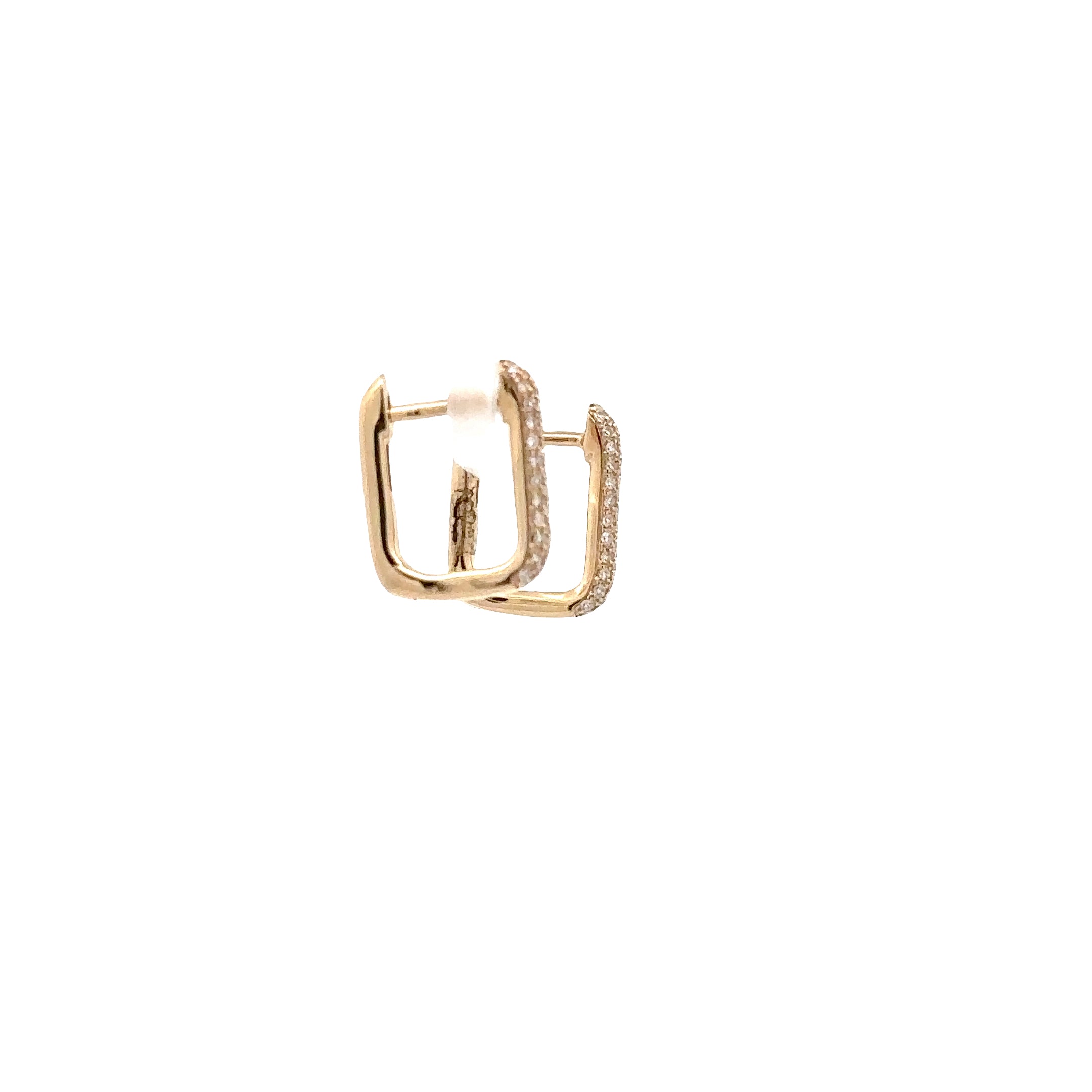 WD1915 14ky Gold Rectangular Pave Diamond Huggie Hoop Earrings