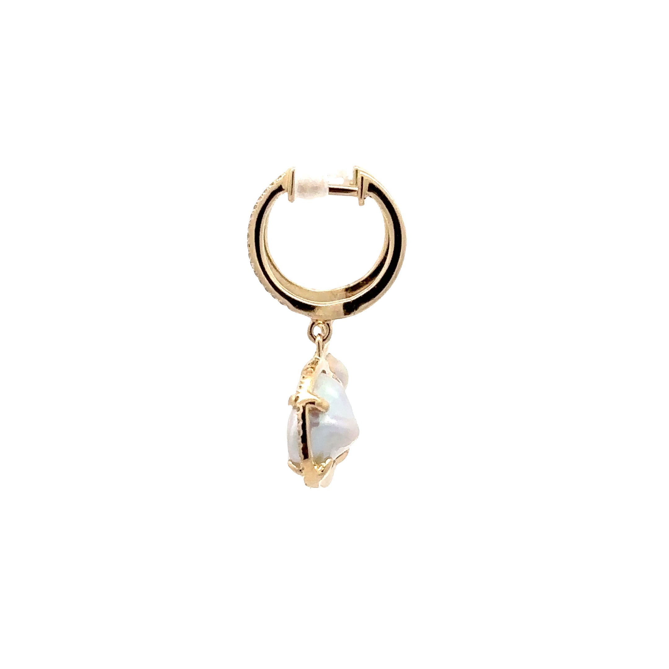 WD1912 14kt Gold Baroque Pearl Drop with Diamond Halo Earrings