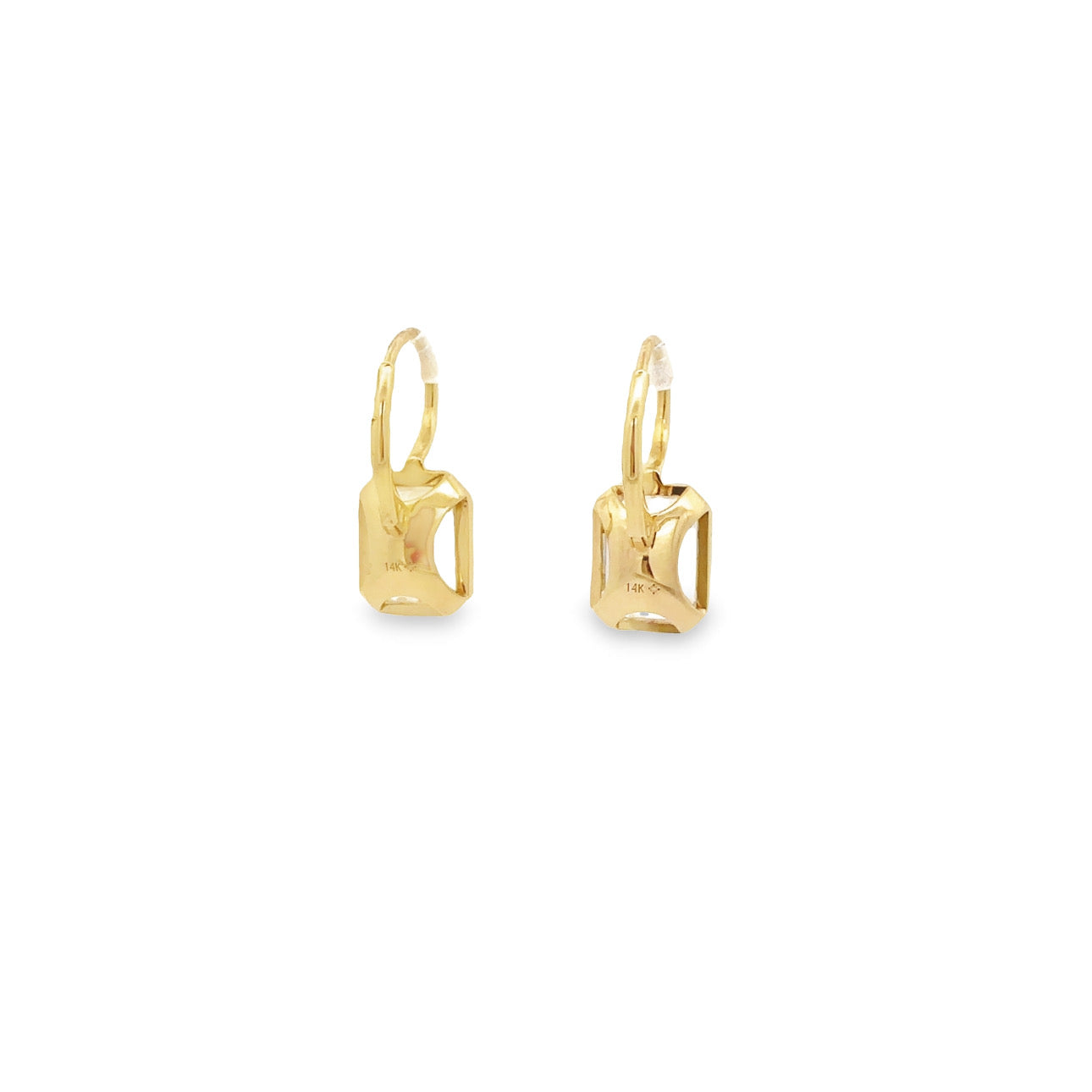 WD1240 14kt Emerald Cut White Topaz Drop Earrings