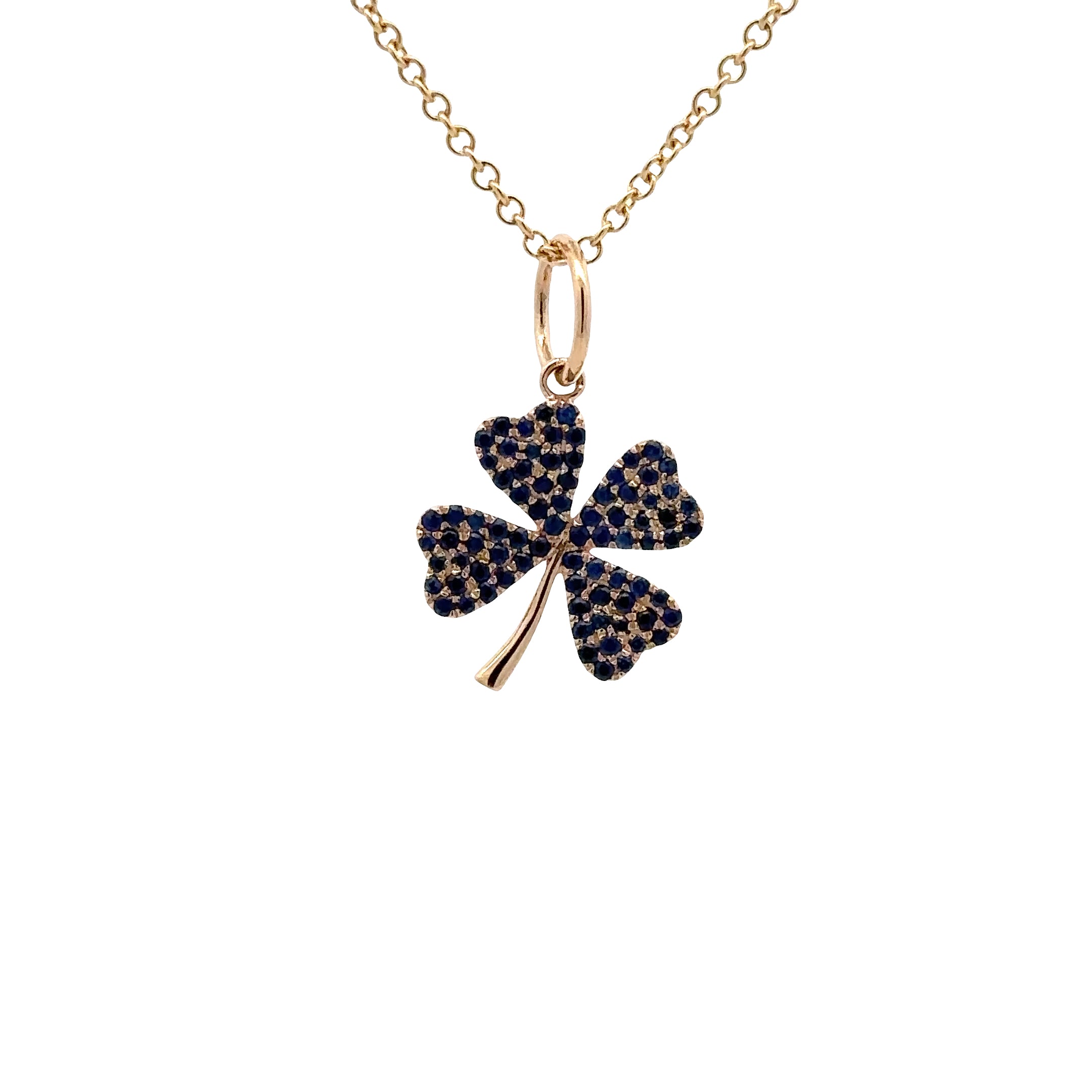 WD1918 14kt Gold 4 Leaf Clover with Pave Set Blue Sapphire
