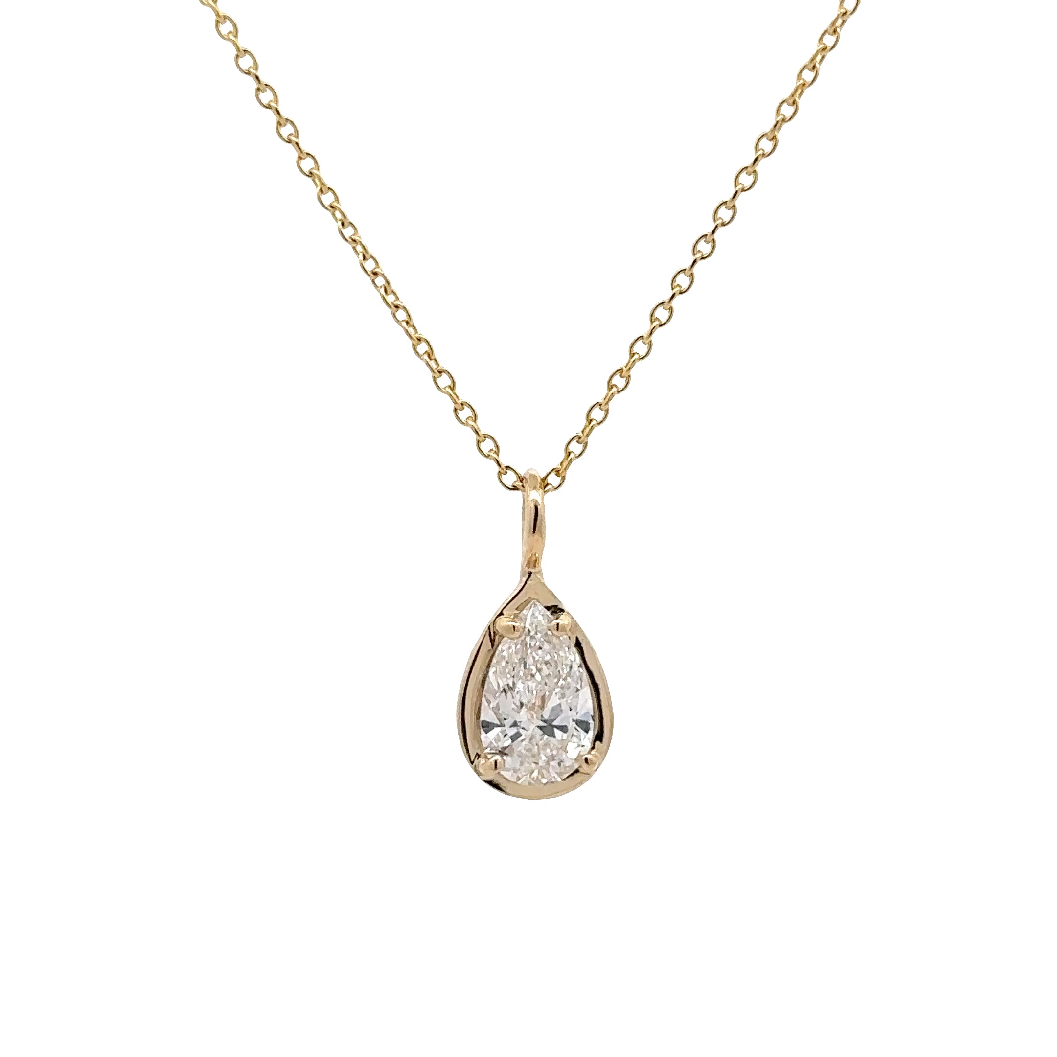 WD1906 14kt Gold Rolo Chain with Lab Grown Pear Shaped Diamond Pendant