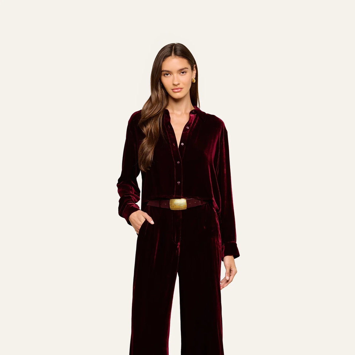 40548svt3dp L'AGENCE The Costte Crop Hi Low Shirt Blouse
