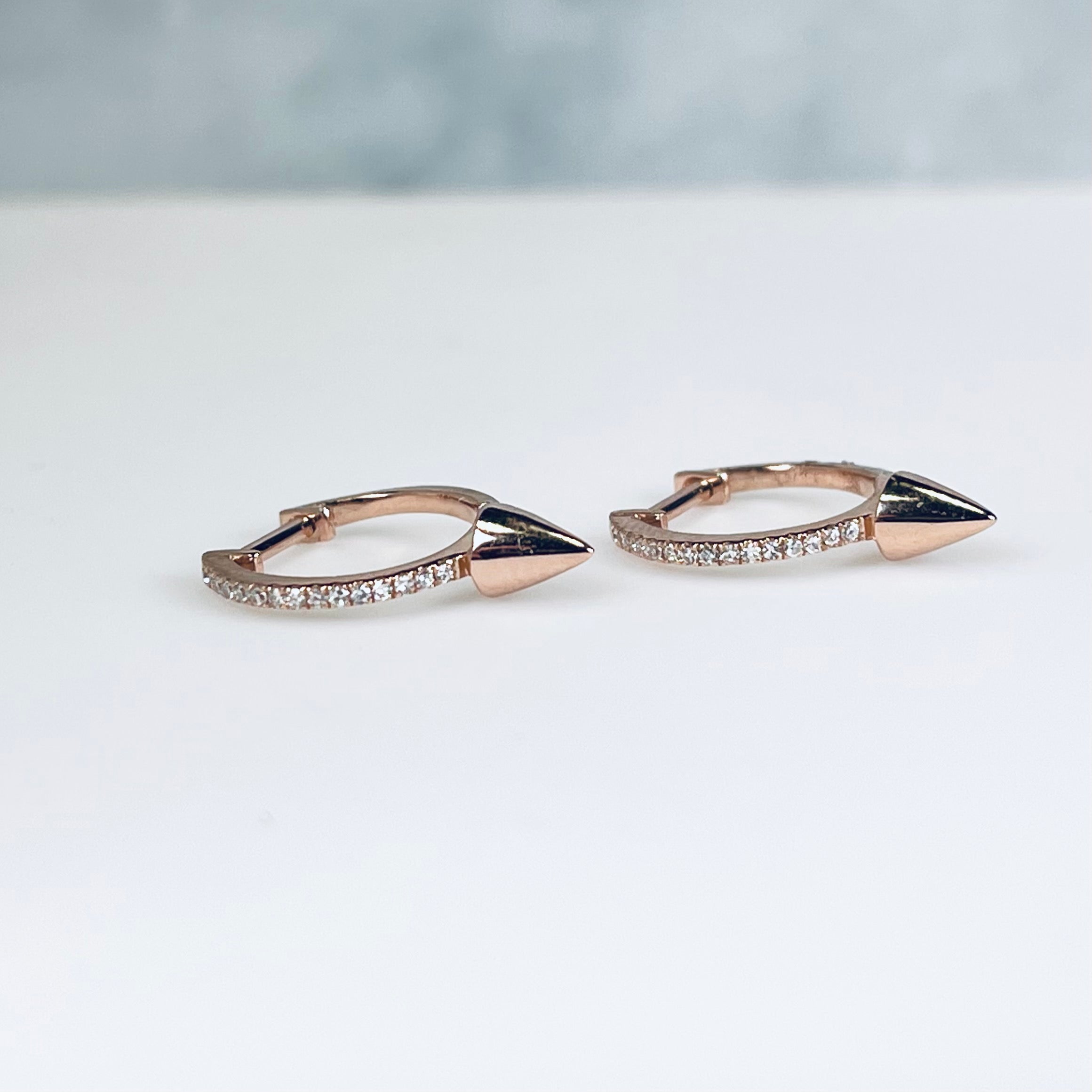 WD717 14kt pave Diamond with spike detail huggie hoops