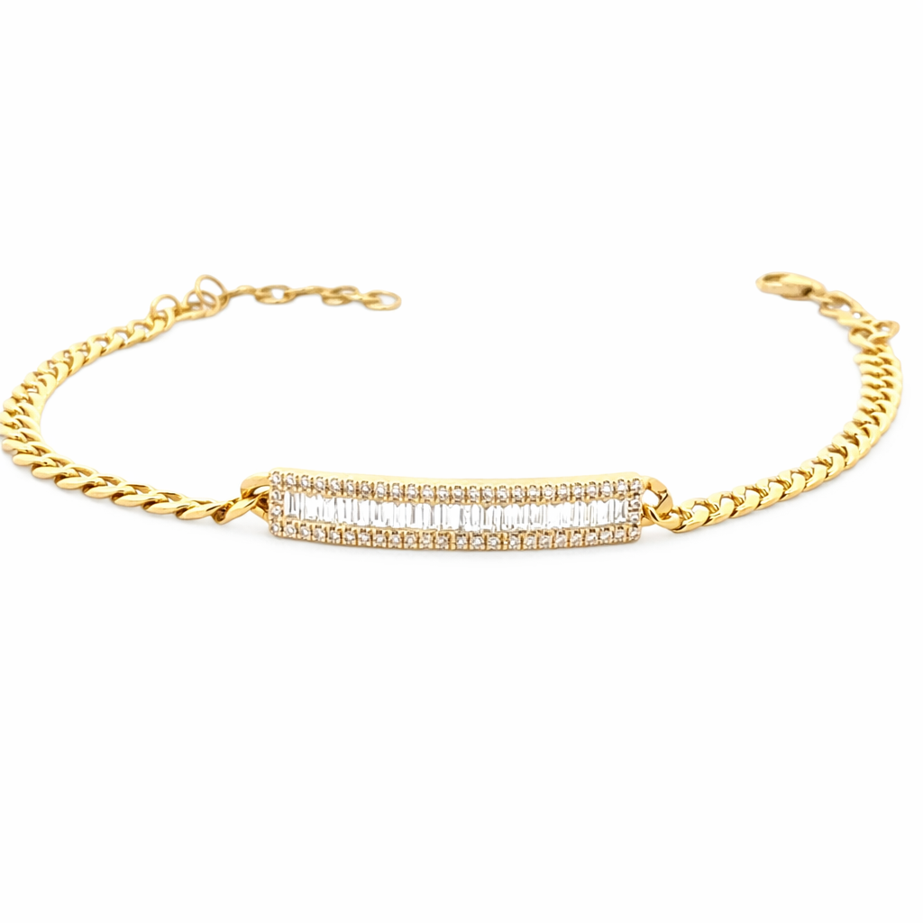 14408DWB4YXA1 14kt Yellow Gold Bracelet with Baquette Diamond Bar