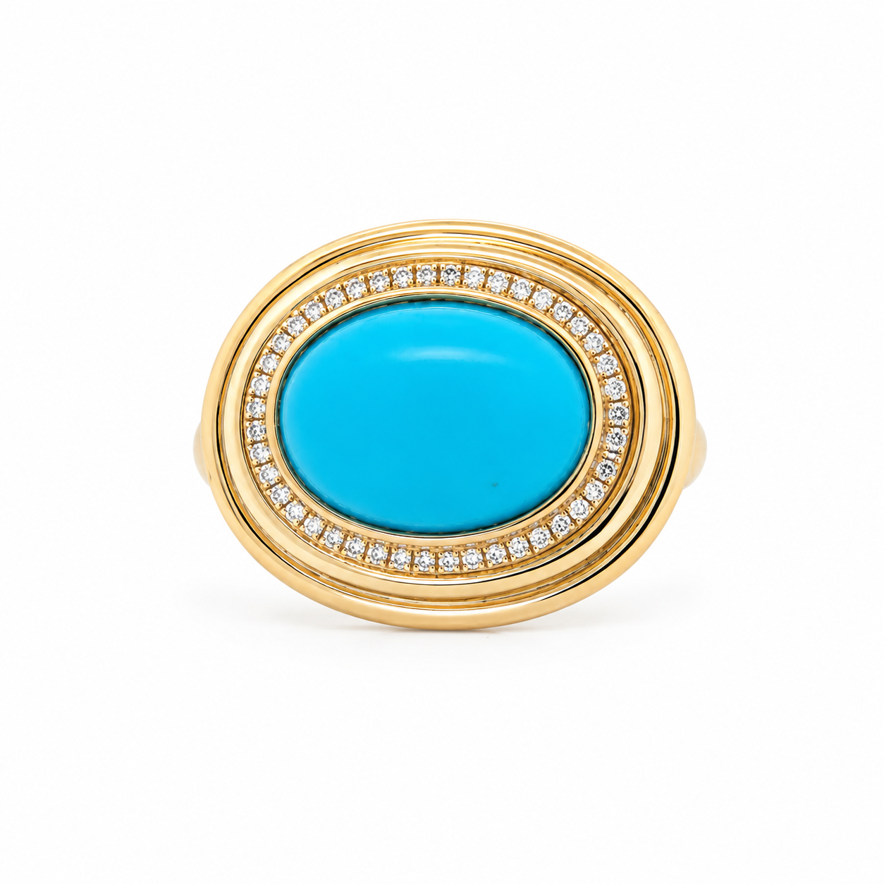 WD1967 14K Yellow Gold Turquoise & Diamond Statement Ring