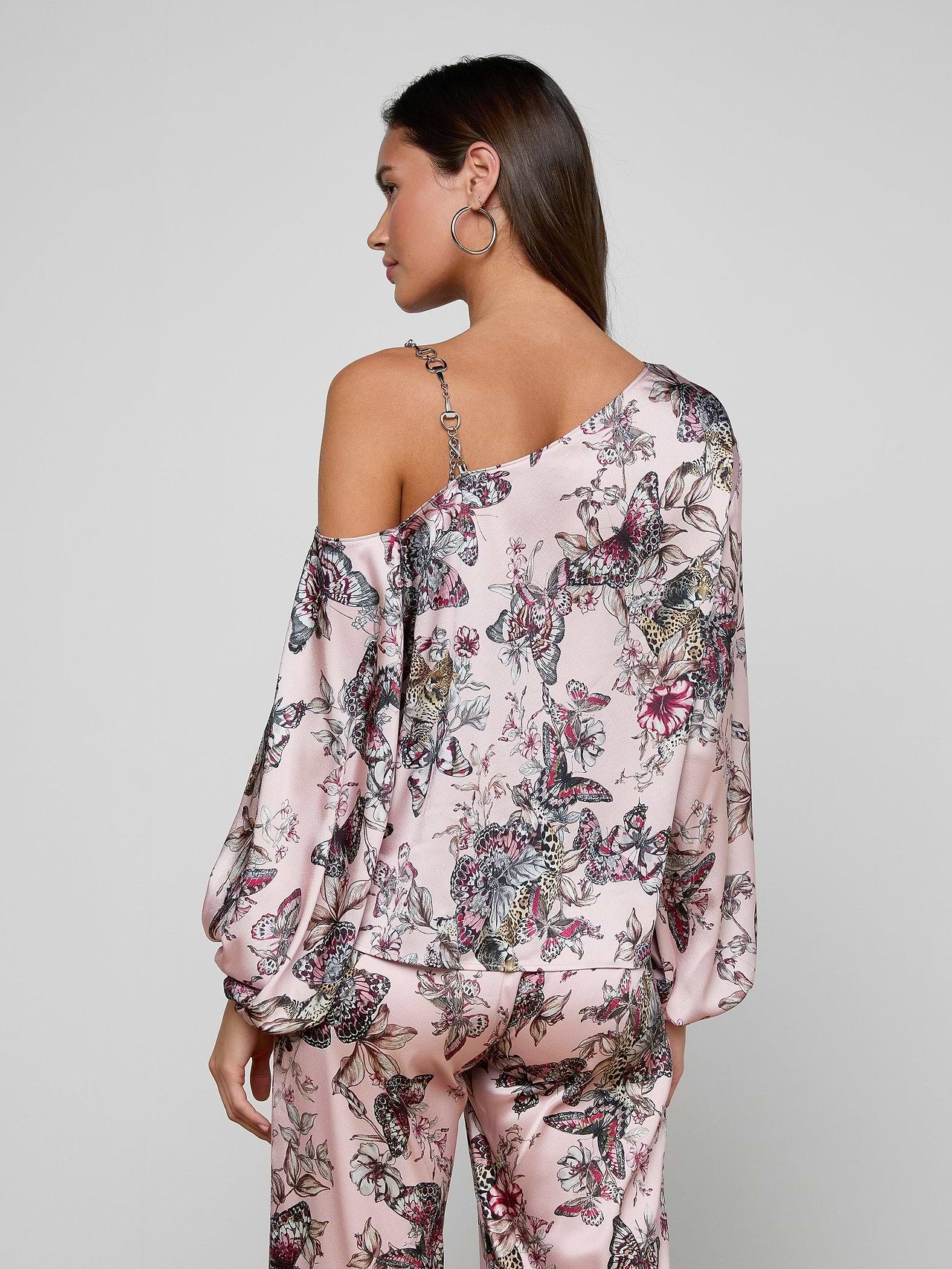 S40706LLA L'AGENCE Asami Chain one shoulder Butterfly Blouse