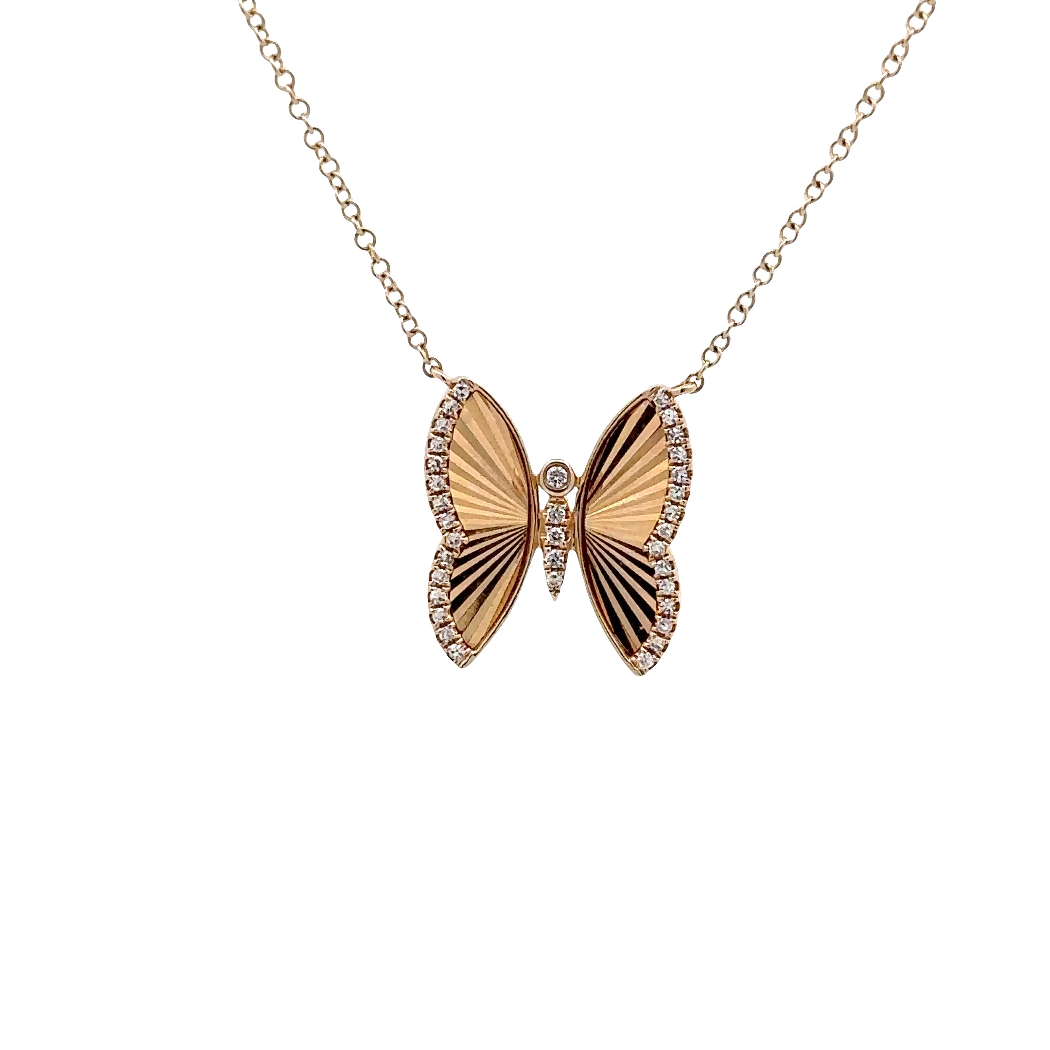 WD1956 14K Gold Diamond Butterfly Necklace