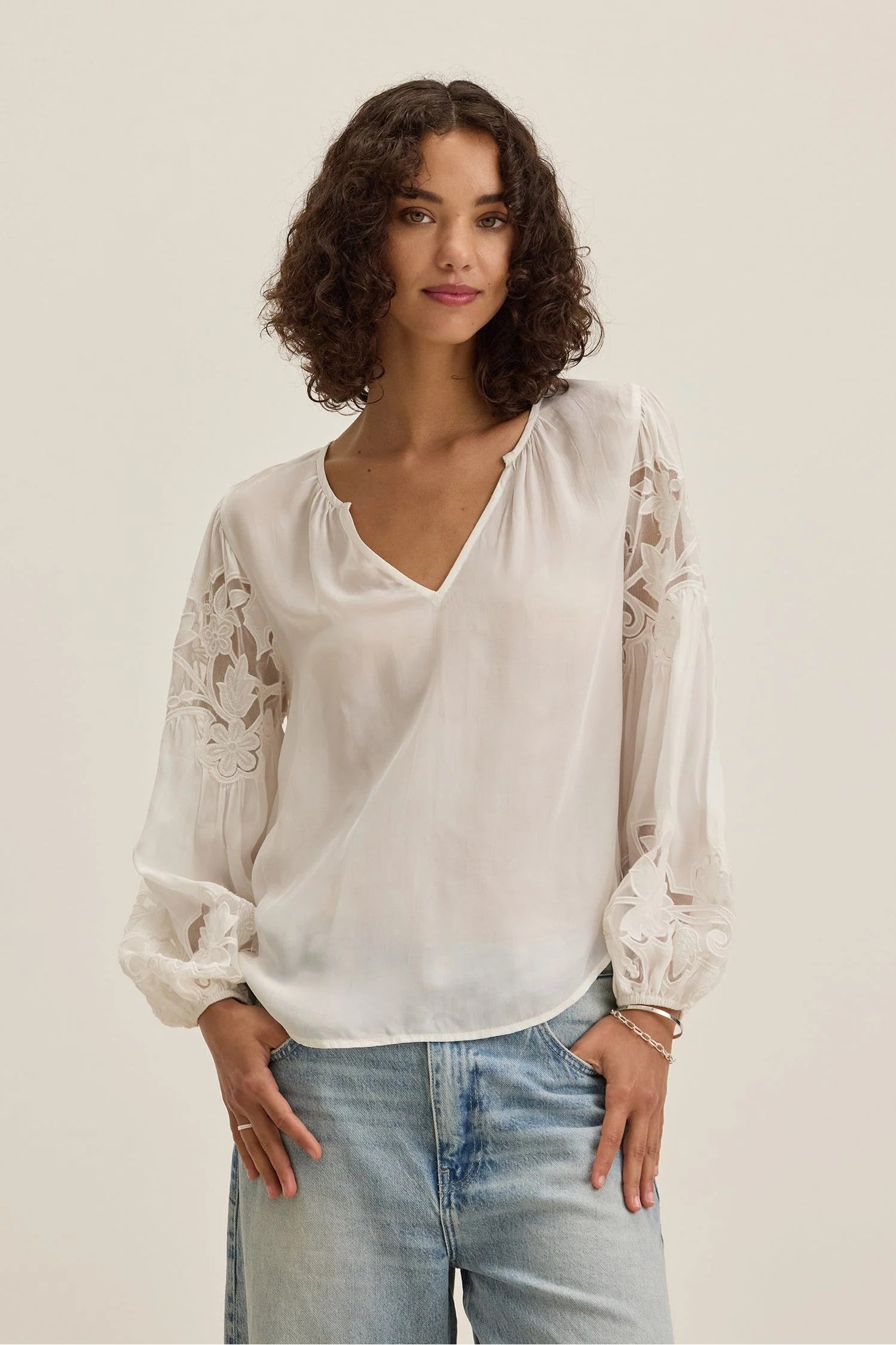 TYRA07c Velvet Tyra Lace Embroidery Blouse