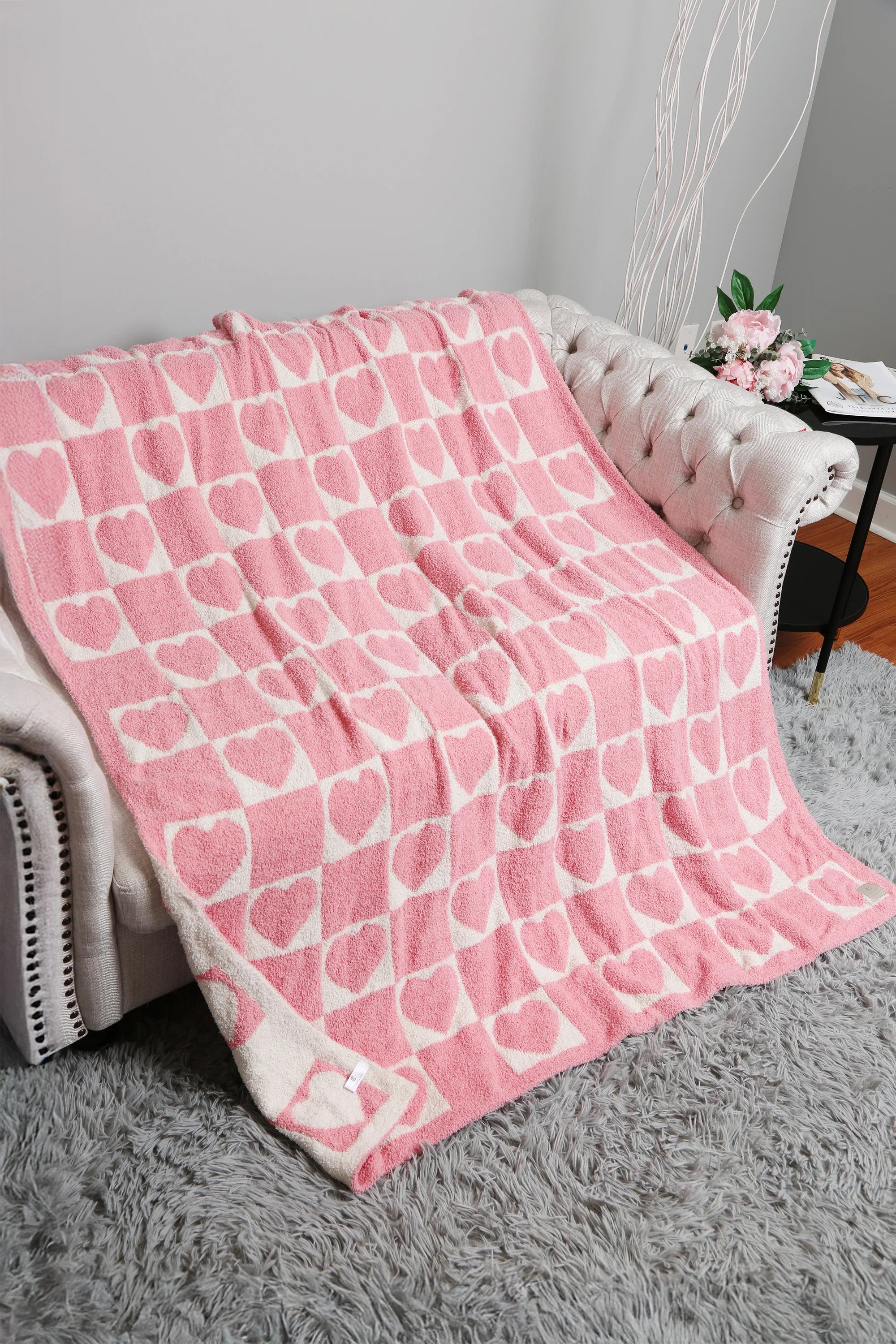 JCL6057p Fashion City Heart Checkered Cozy Soft Throw Blanket