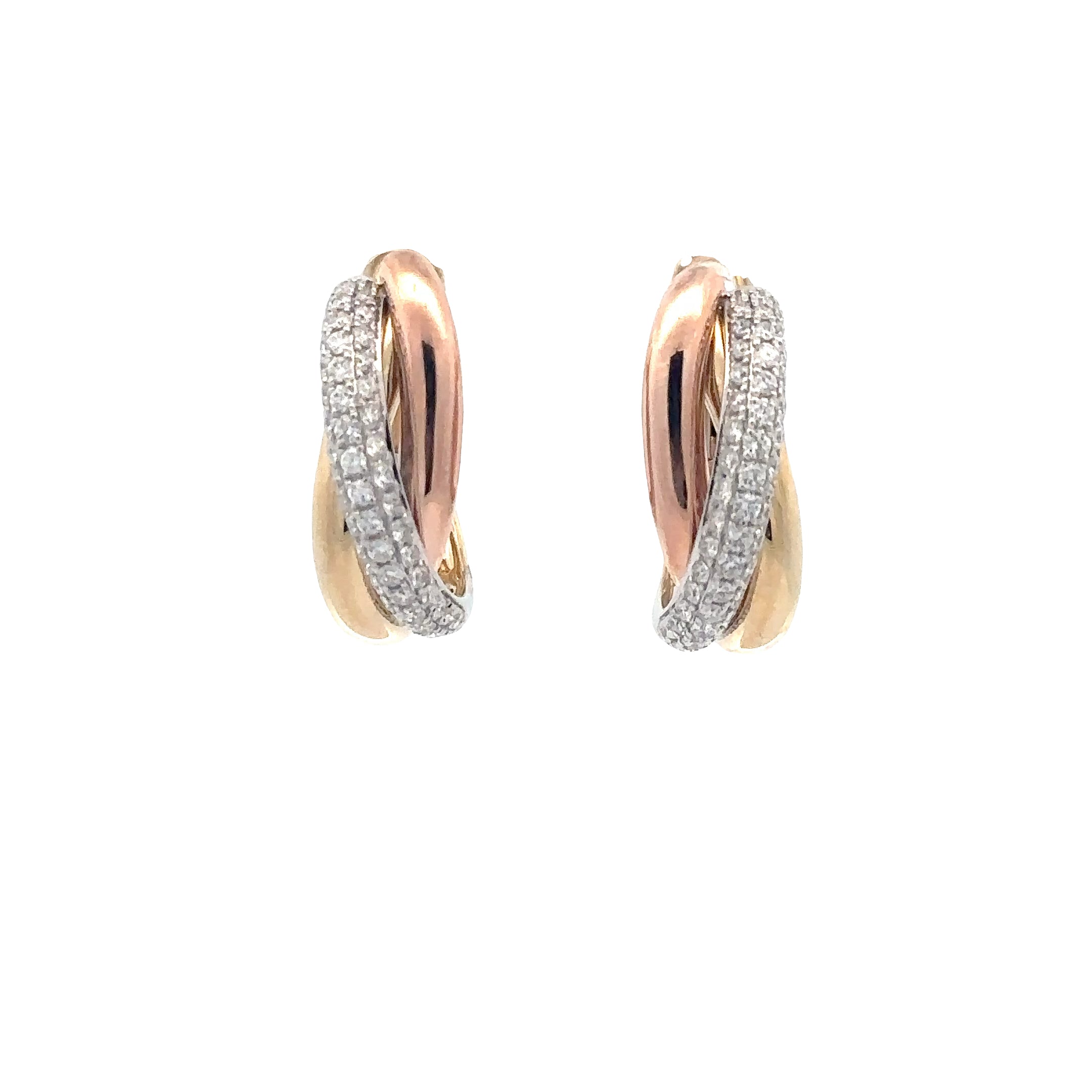 WD1852 14kt Gold Tricolor Twist Hoop with Pave Diamond detail