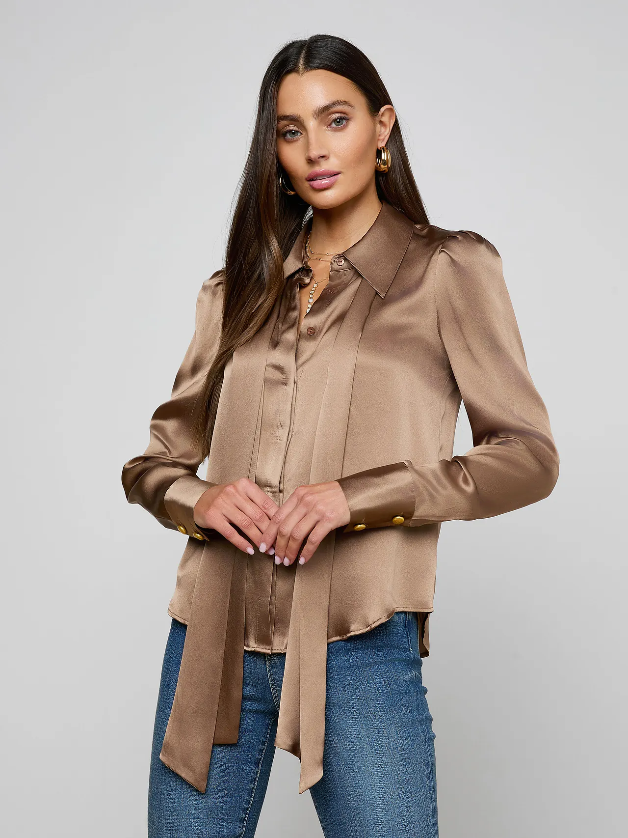 40801CLWprtb L'AGENCE Honey Silk Blouse