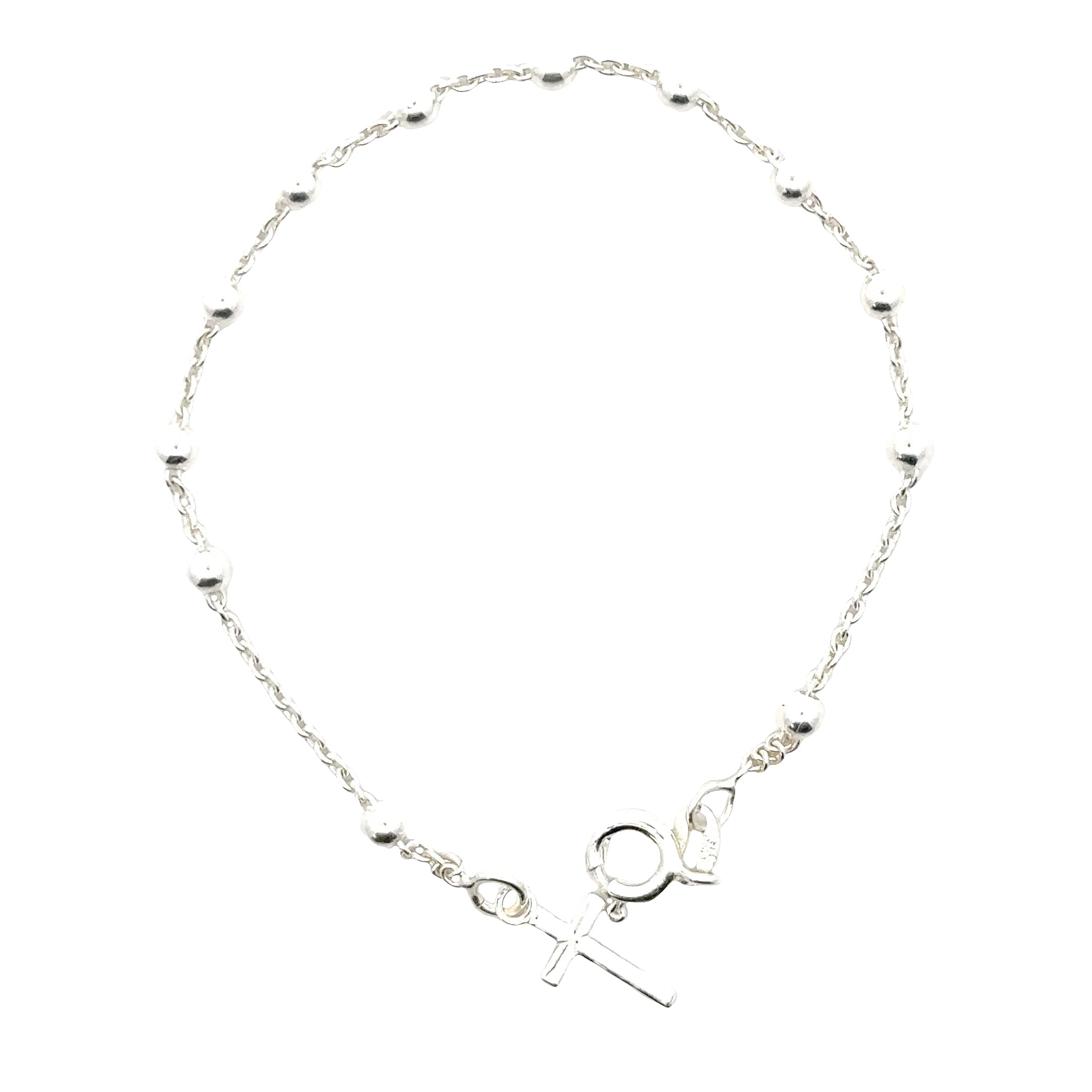 SSRO2702 Sterling Silver 3mm Rosary Bean Bracelet