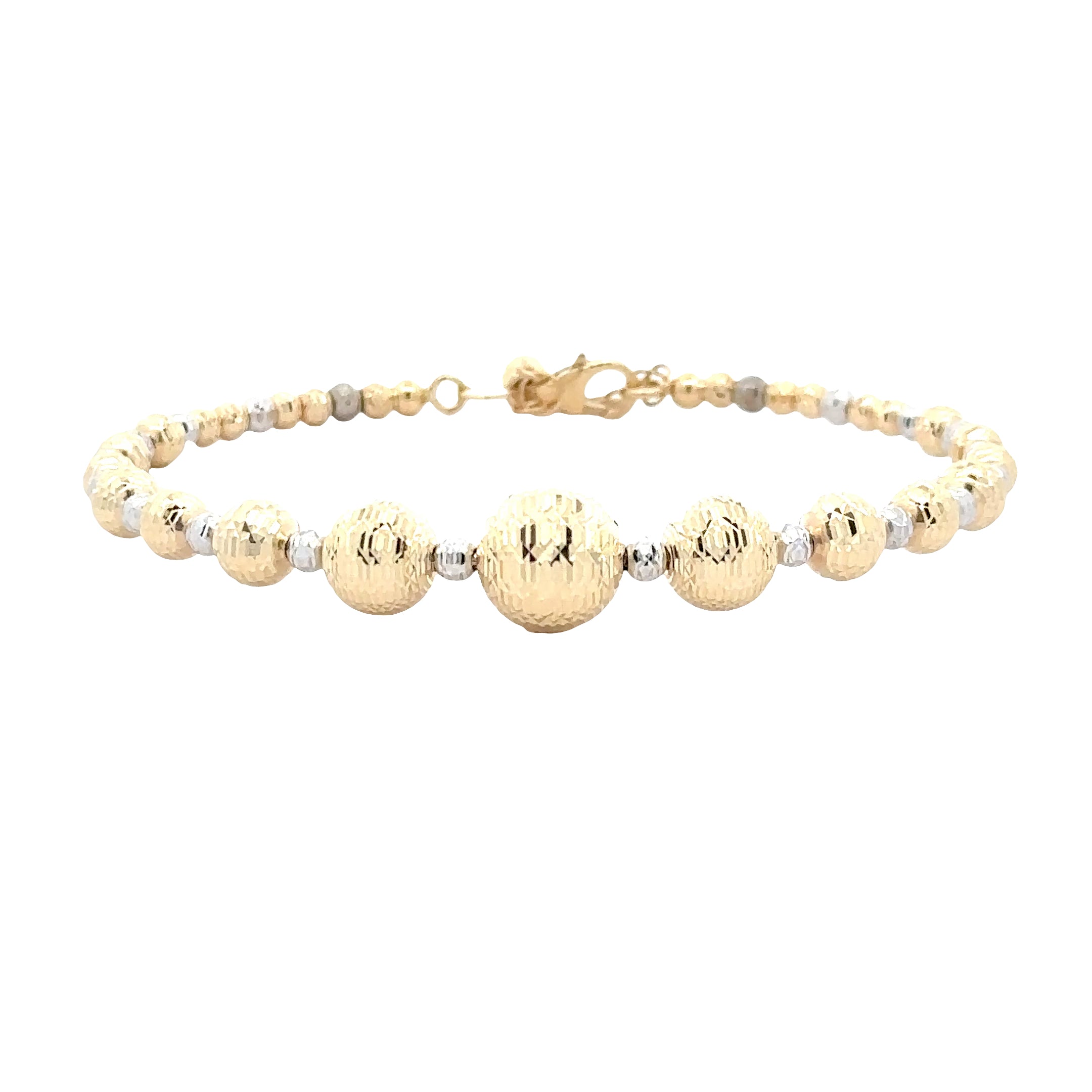 WD1846 14kt Gold Flexible Faceted Beaded Ball Cuff Bracelet with Clasp