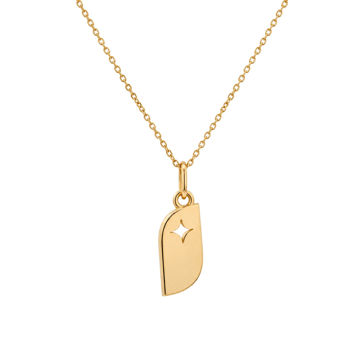 The STEPS Necklace in 14kt gold, star cutout, on the Petite Pave Rolo Chain