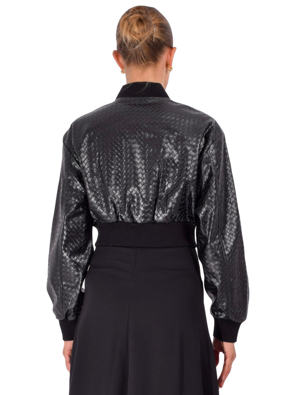 Evelinwb LAMARQUE The Faux Leather Basket Weave Bomber Jacket