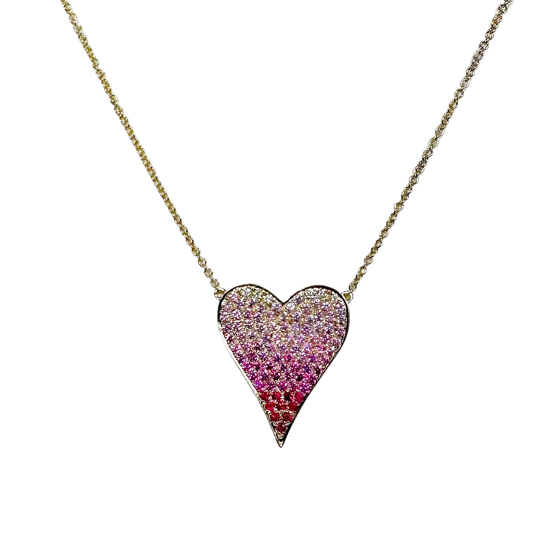WD719 14kt gold Ombre Pink sapphire Lg Heart